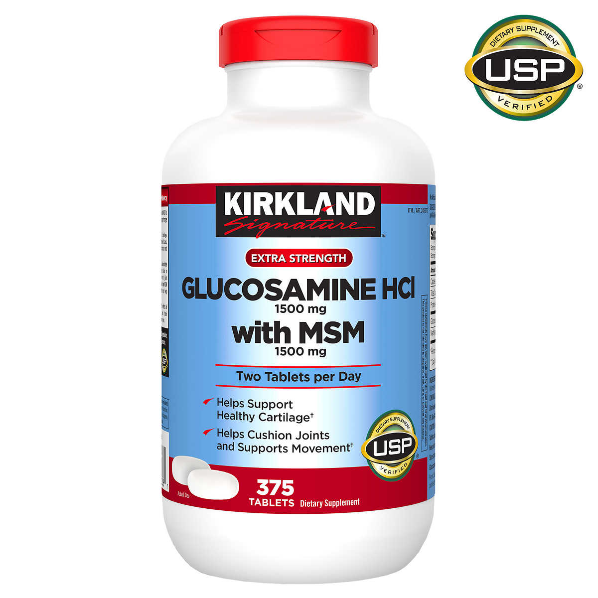 ขวดใหญ่ Kirkland Glucosamine 1500 mg with MSM 1500 mg 375 เม็ด วิตามินบำรุงข้อ จากอเมริกา สำหรับผู้ที่มีปัญหาข้อต่อต่างๆ