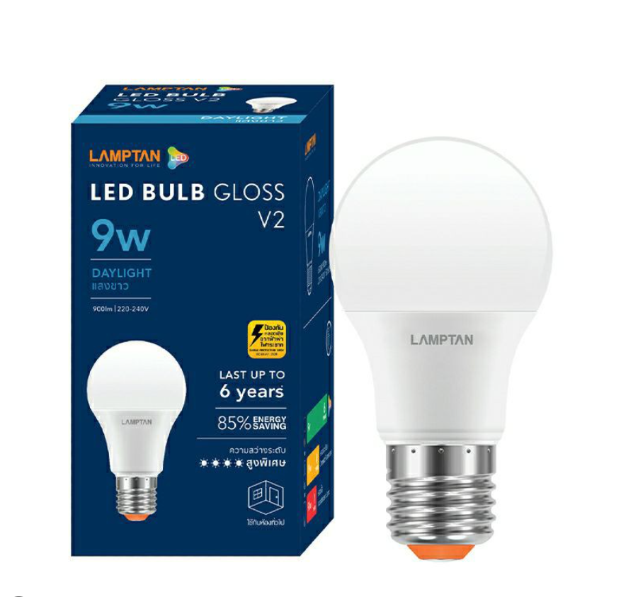 หลอดไฟ LED แสงสีขาว 9วัตต์ LAMPTAN BULB GLOSS V2