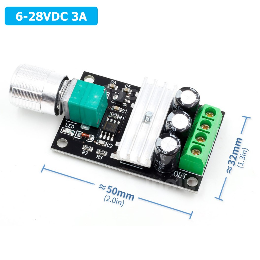 1203B-K ตัวปรับความเร็วรอบมอเตอร์ 6-28VDC 3A PWM Motor DC Speed Controller **ไม่มีสวิทช์หมุนกลับทาง 1203BK