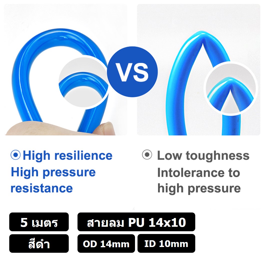 (5เมตร) สายลม PU 14*10mm สีดำ BLACK ท่อลมพียู สายปั๊มลม PU tube Polyurethane air pipe TIANYU ขนาด 14x10มม. สายลมโพลียูรีเทน