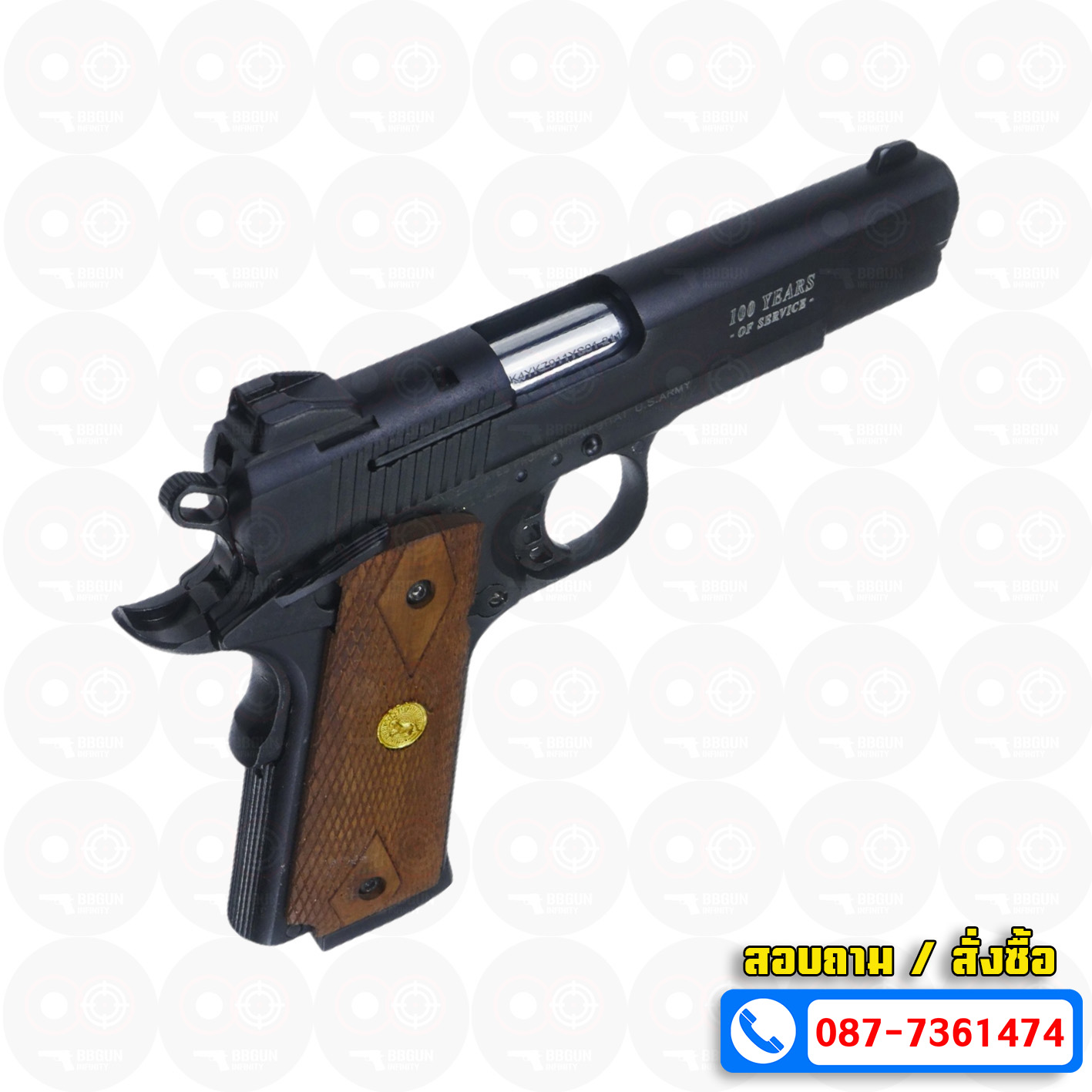 แบลงค์กัน KUZEY M1911Colt's 100 Years สีดำ 5 นิ้ว ด้ามไม้ (แถมกล่องใส่ปืน) blank gun