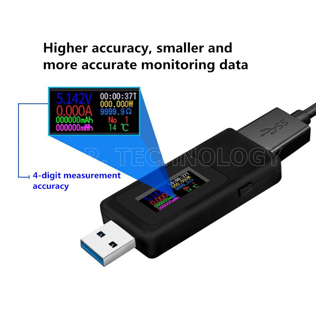 (1ชิ้น) IB037 เครื่องทดสอบ USB วัดแรงดันและกระแส สีดำ Black KWS-MX19 USB Tester DC4V-30V 0-5A Current Voltage Meter Timing Ammeter เครื่องเทส USB ตัวเทส