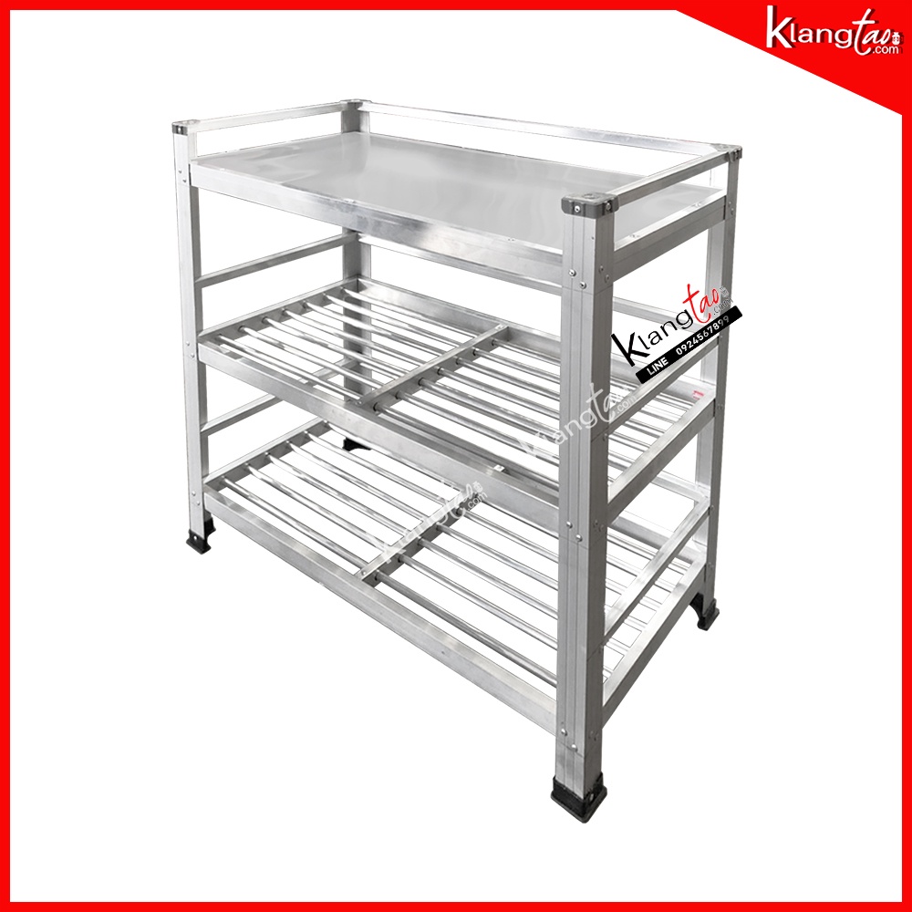 ชั้นวางรองเท้า วางของ แบบพับไม่ได้ 3 ชั้น ชั้นบนแผ่นเรียบ ชั้นล่างแผงซี่ (60 ซม.)