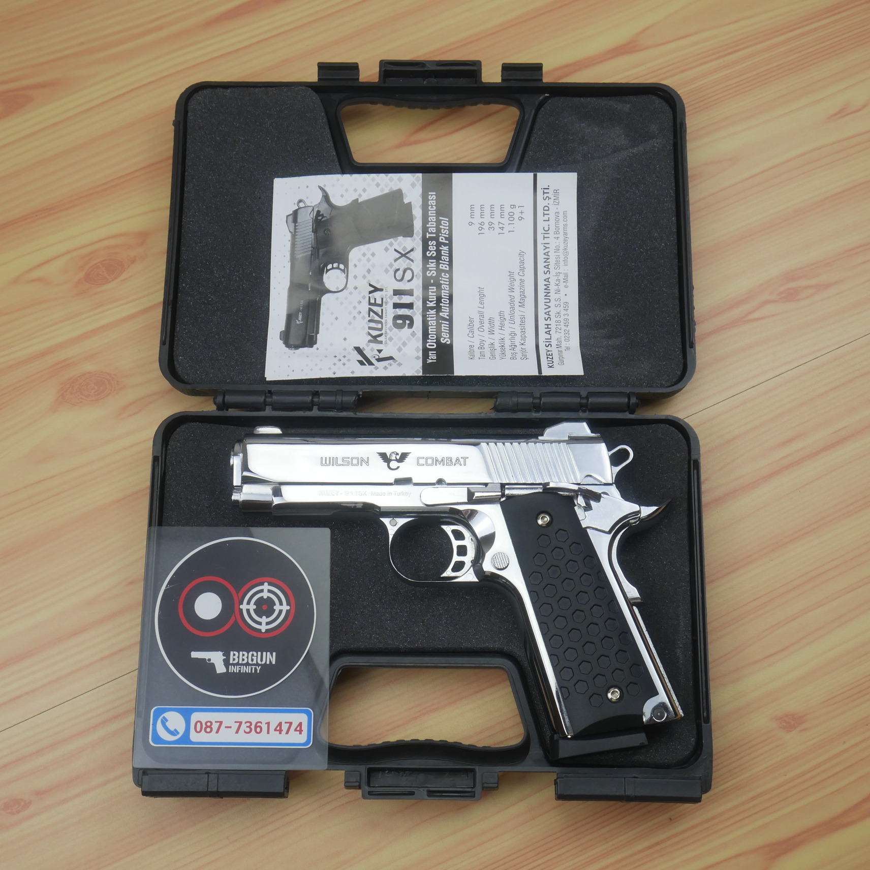 Blank Gun KUZEY M1911 WILSON COMBAT ลำกล้อง 4 นิ้ว เงินเงา แบลงค์กัน ด้าม SX