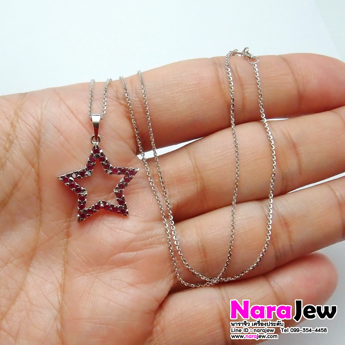 จี้ทับทิมพม่า รูปดาว พร้อม สร้อยคอทองแท้ งานนอกอิตาลี ความยาวสร้อยคอ 16 นิ้ว