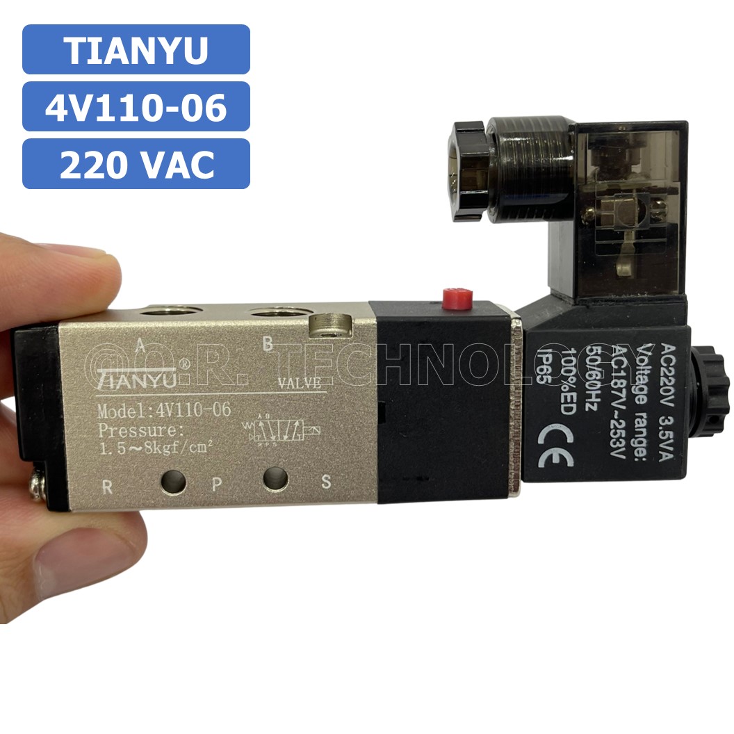 (1ชิ้น) 4V110-06 220VAC โซลินอยด์วาล์ว คอยล์ 1 ข้าง Single coil Solenoid Valve Pneumatic TIANYU