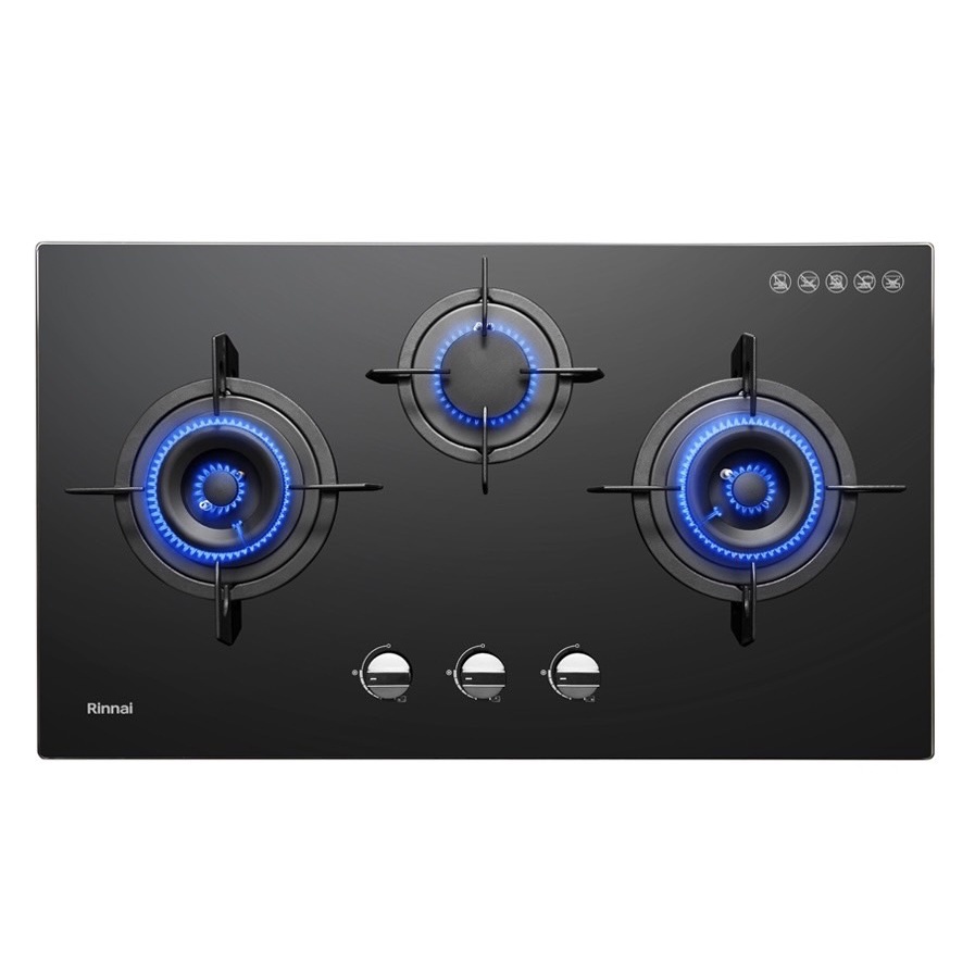 Rinnai เตาฝัง 3 หัวเตา หน้ากระจกนิรภัย รุ่น RB-38HG ระบบเซฟตี้ รุ่นใหม่ (เลือกหัวปรับได้)