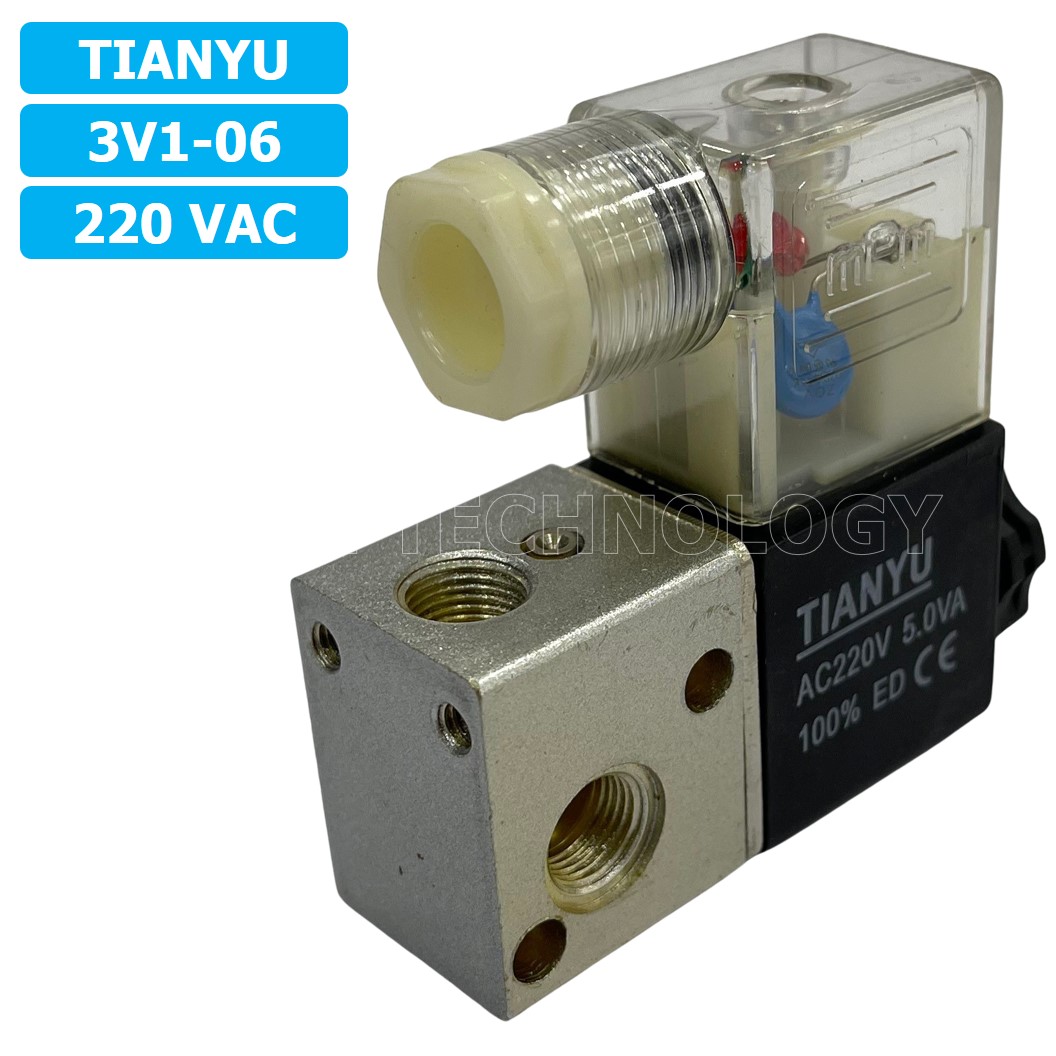 (1ชิ้น) 3V1-06 220VAC โซลินอยด์วาล์ว คอยล์ 1 ข้าง 3/2 Way Single Coil Solenoid Valve Pneumatic TIANYU