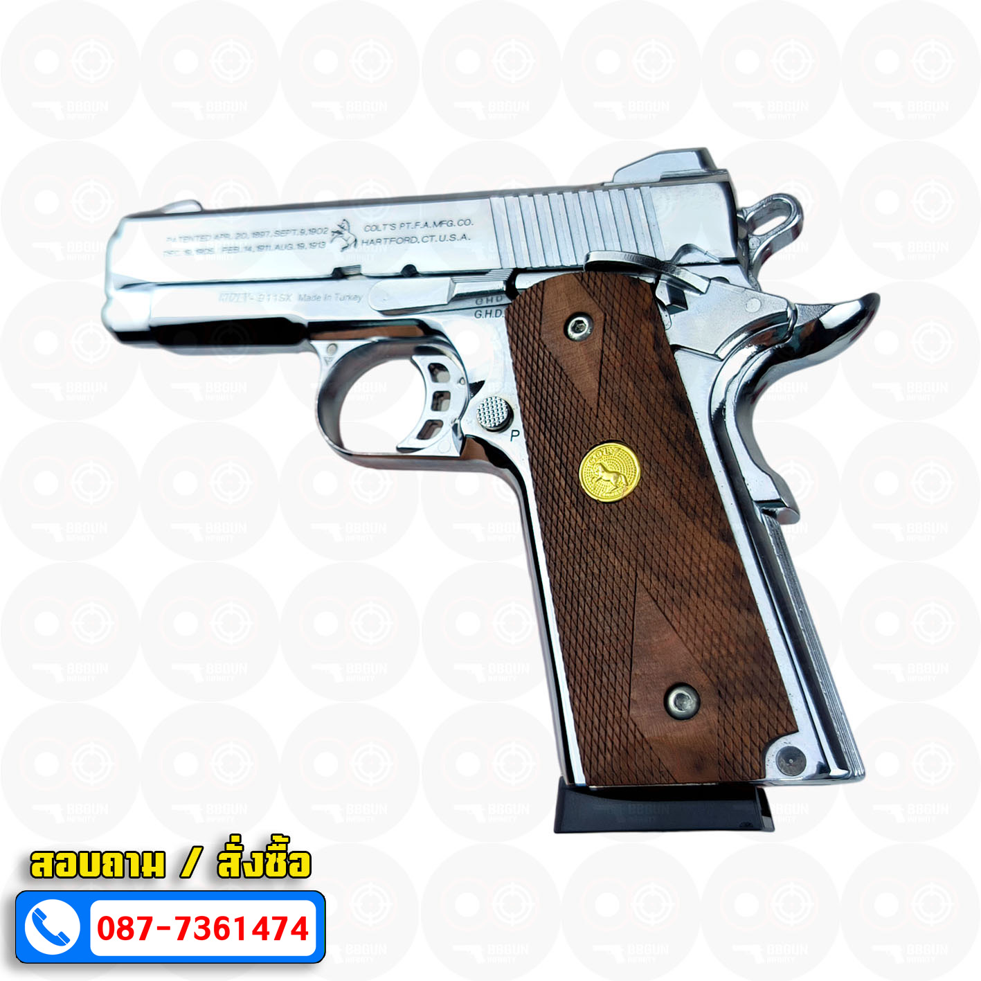 Blank Gun KUZEY M1911 COLT'S 100 ปี สีเงินเงา 4 นิ้ว แบลงค์กัน