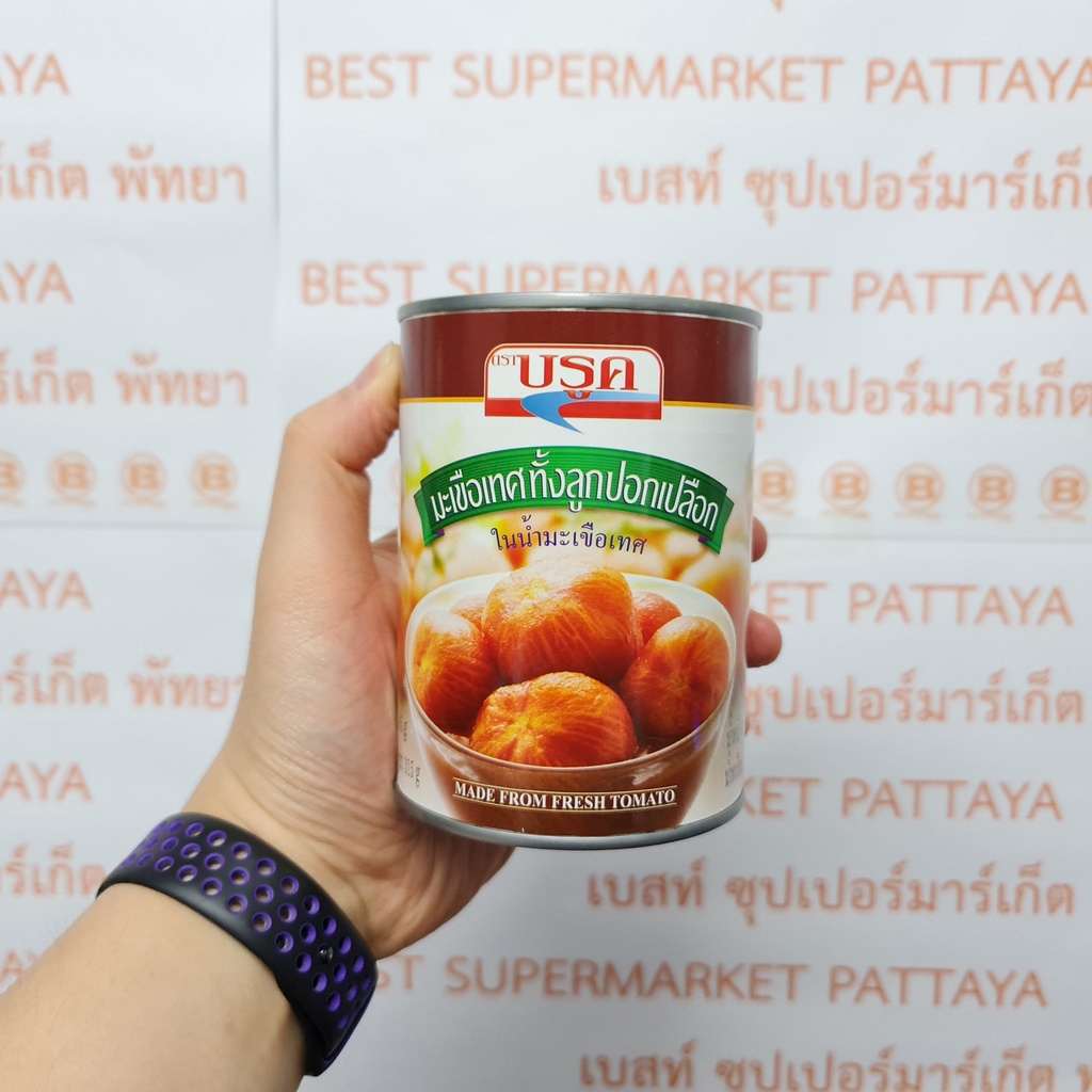 บรูค มะเขือเทศทั้งลูกปอกเปลือก น้ำหนักสุทธิ 565 กรัม / น้ำหนักเนื้อ 315 กรัม Brook Whole Peeled Tomato Net Weight 565 g.