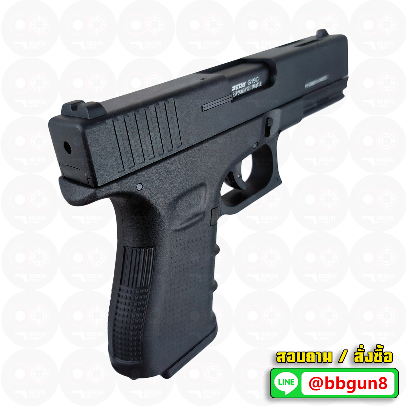 แบลงค์กัน RETAY GLOCK 19C Gen 4 ดำ เจาะพอร์ต BLANKGUN ( 2 แม็กกาซีน + กล่องใส่ปืน)