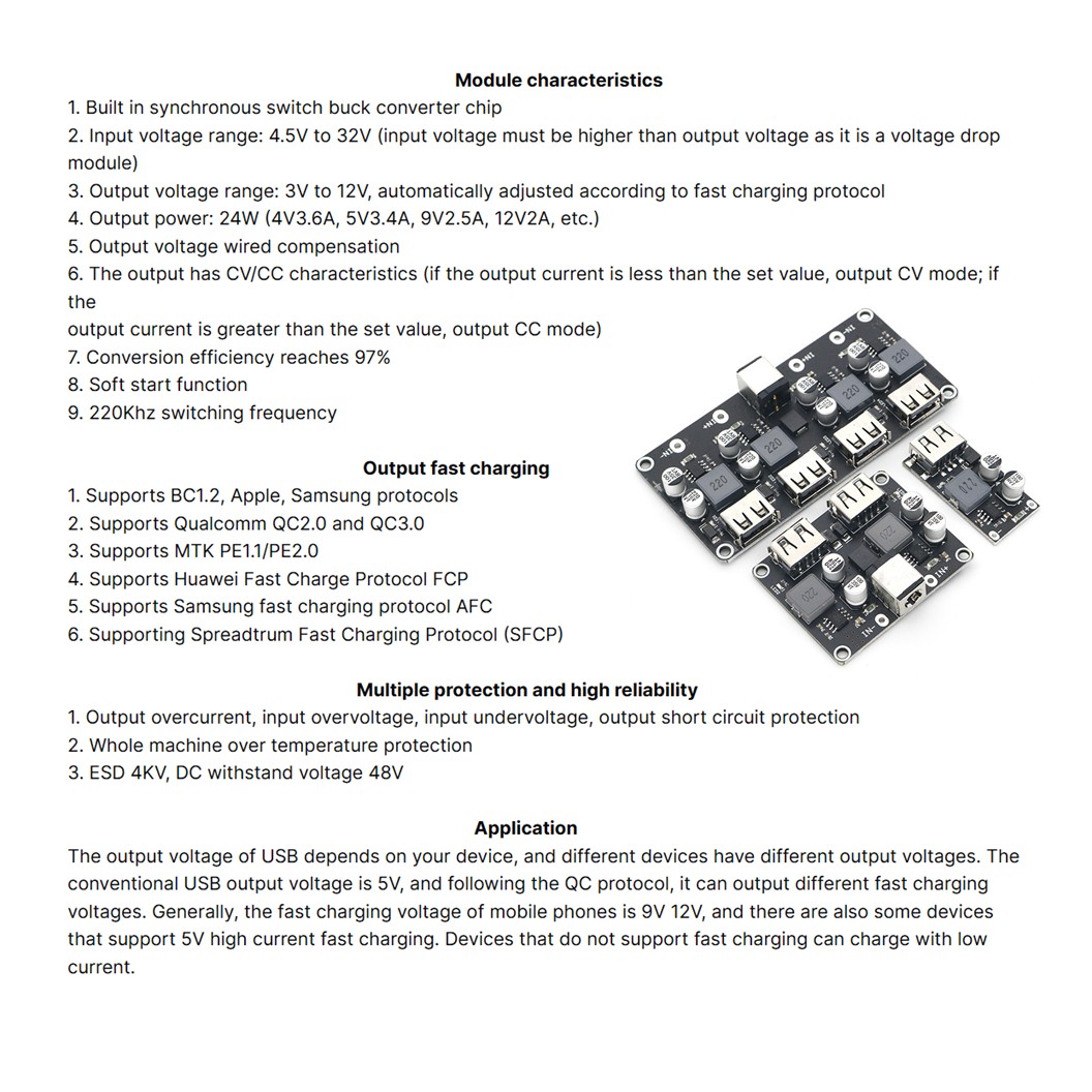 XFW-KC42 โมดูลชาร์จแบตเตอรี่ 24W 1/2/4ช่อง DC Charger module QC2.0 QC3.0 Fast Charging USB โมดูลชาร์จเร็ว 5V 3.4A MH-KC42-1/MH-KC42-2/MH-KC42-4