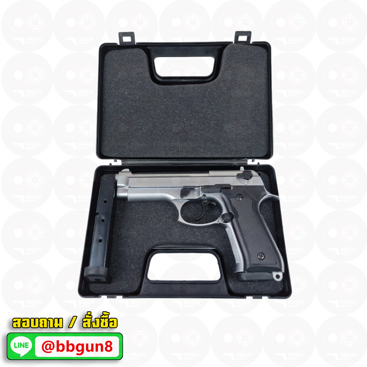 แบลงค์กัน BLOW F92 AUTO MATTE CHROME สีเงินด้าน Blank Gun ( 2 แม็กกาซีน + กล่องปืน )