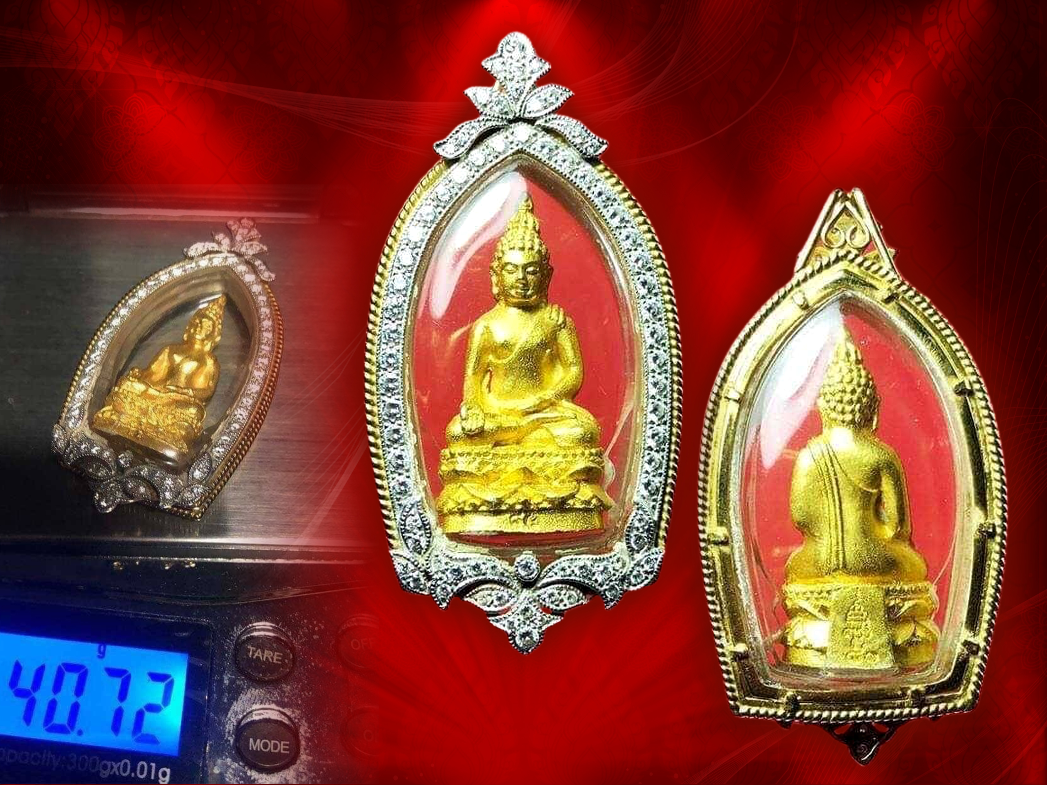 พระกริ่งไพรีพินาศ เนื้อทองคำ พร้อมเลี่ยมทองคำฝังเพชร เฉพาะพระทองคำ หนักประมาณ 24 กรัม รวมๆ กับเลี่ยมทองแล้วประมาณ 40 กรัม จัดสร้างน้อยเพียงแค่ 100 องค์เท่านั้น ส่วนองค์นี้ หมายเลขสวย No.85 งามและหายากสุด ๆ ราคาโทรสอบถามครับ