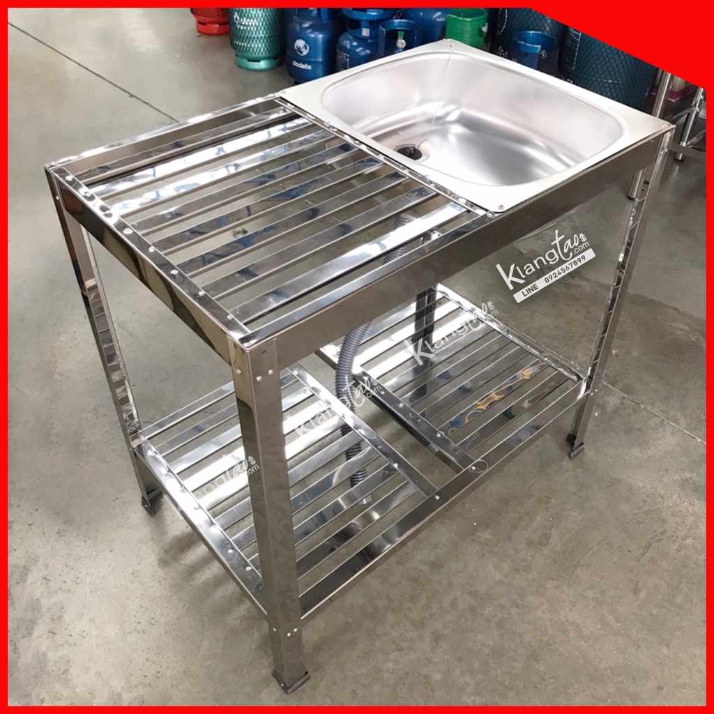 Diamond อ่างล้างจาน ตราเพชร 50x80x76 ซม. (1 หลุม มีข้าง 1 ชั้น) | ซิงค์อ่างเดี่ยว หลุมอ่างอลูมิเนียม โครงสร้างสแตนเลส