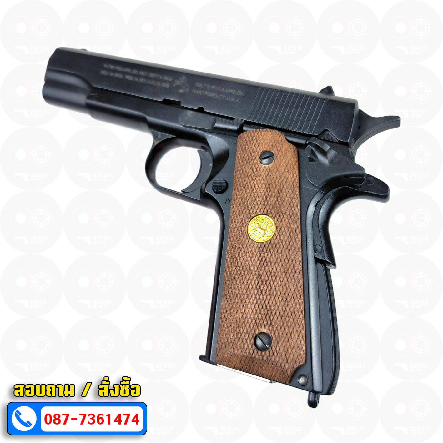 แบลงค์กัน AKSA Colt 1911 A1 100 Years สีดำ กริปไม้ (2 แม็กกาซีน) BLANK GUN