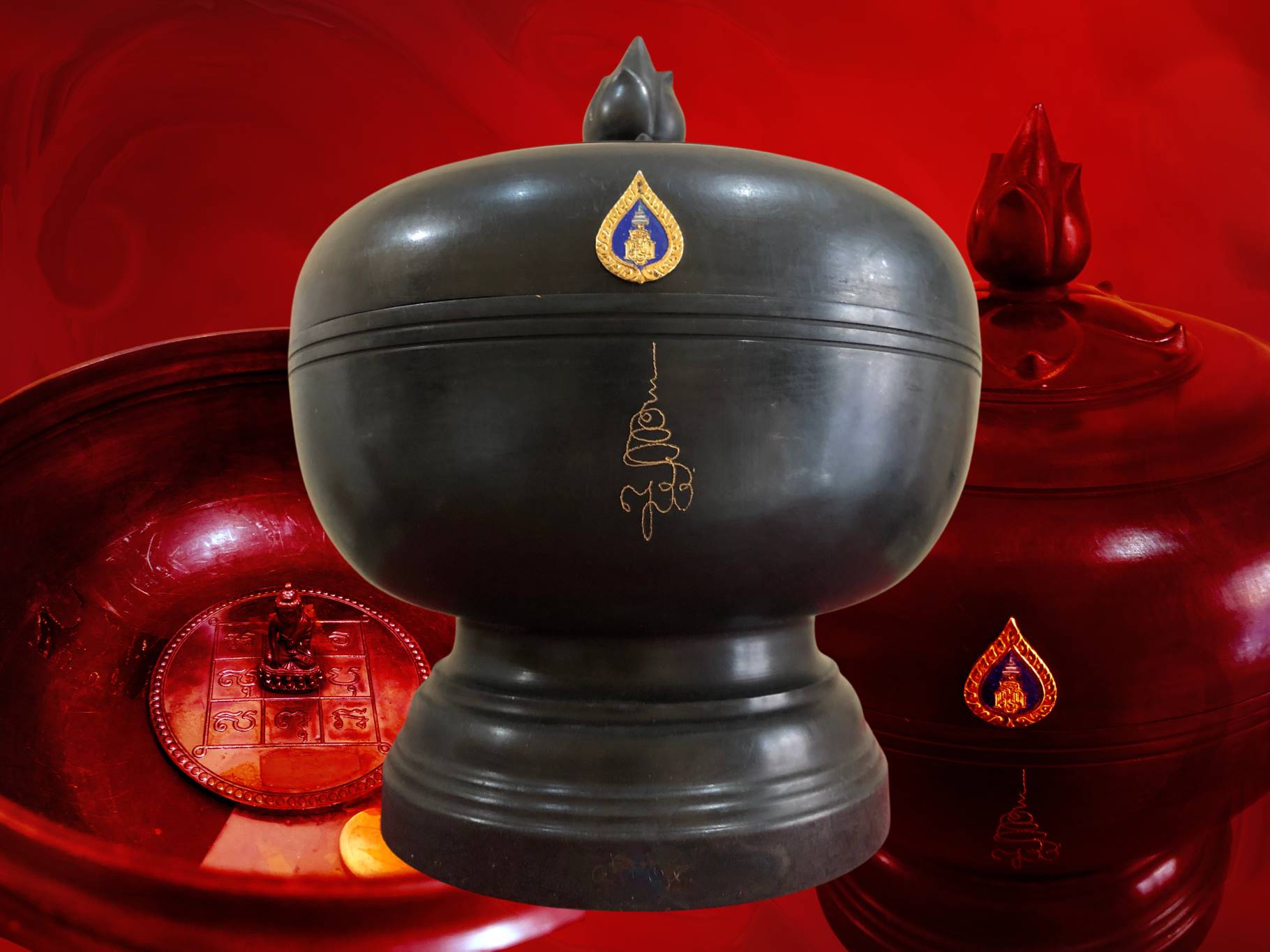 บาตรน้ำมนต์ ญสส. เนื้อโลหะรมดำ พ.ศ.2534 ขนาด 7 นิ้ว สมเด็จพระญาณสังวร สมเด็จพระสังฆราช และหลวงพ่อคูณ ปริสุทโธ อธิฏฐานจิตปลุกเสก No.4324
