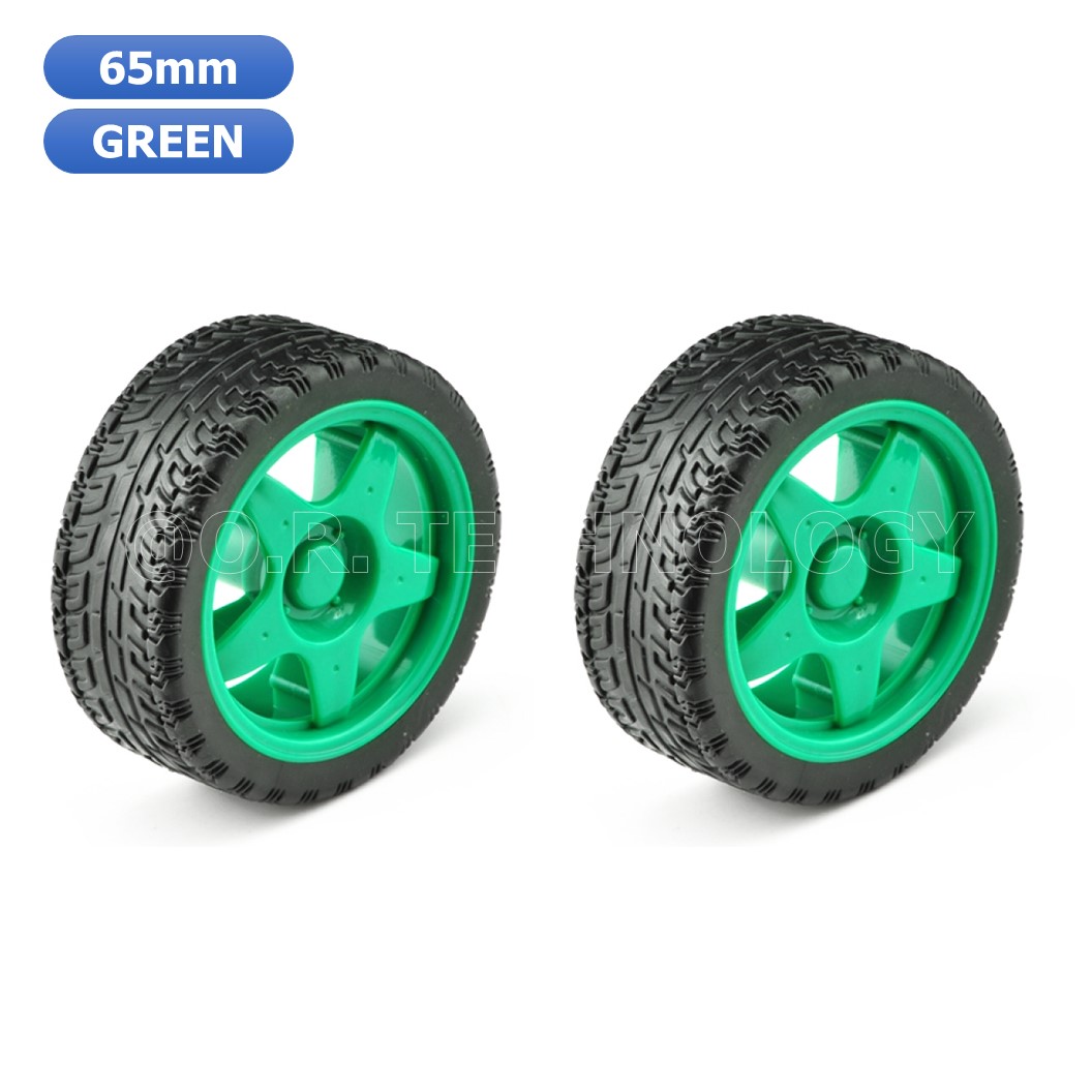 (1ชุด มี 2ล้อ) ND025 ล้อรถ ล้อรถหุ่นยนต์ ล้อประกอบรถ ล้อรถของเล่น สีเขียว ขนาด 65mm Robot Smart Car Wheel (Green)