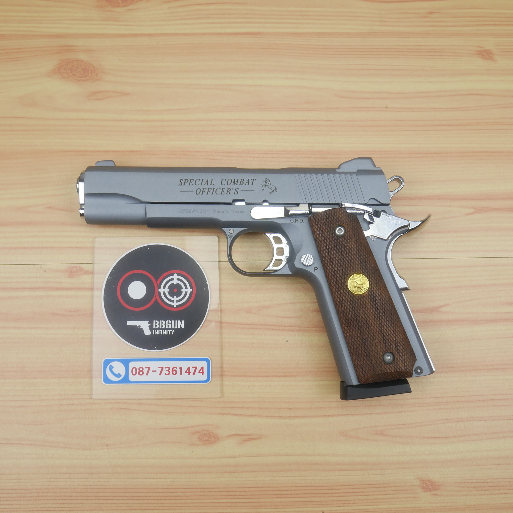 แบลงค์กัน KUZEY M1911 Special Combat สีสโมค ลำกล้อง 5 นิ้ว blank gun ด้ามไม้