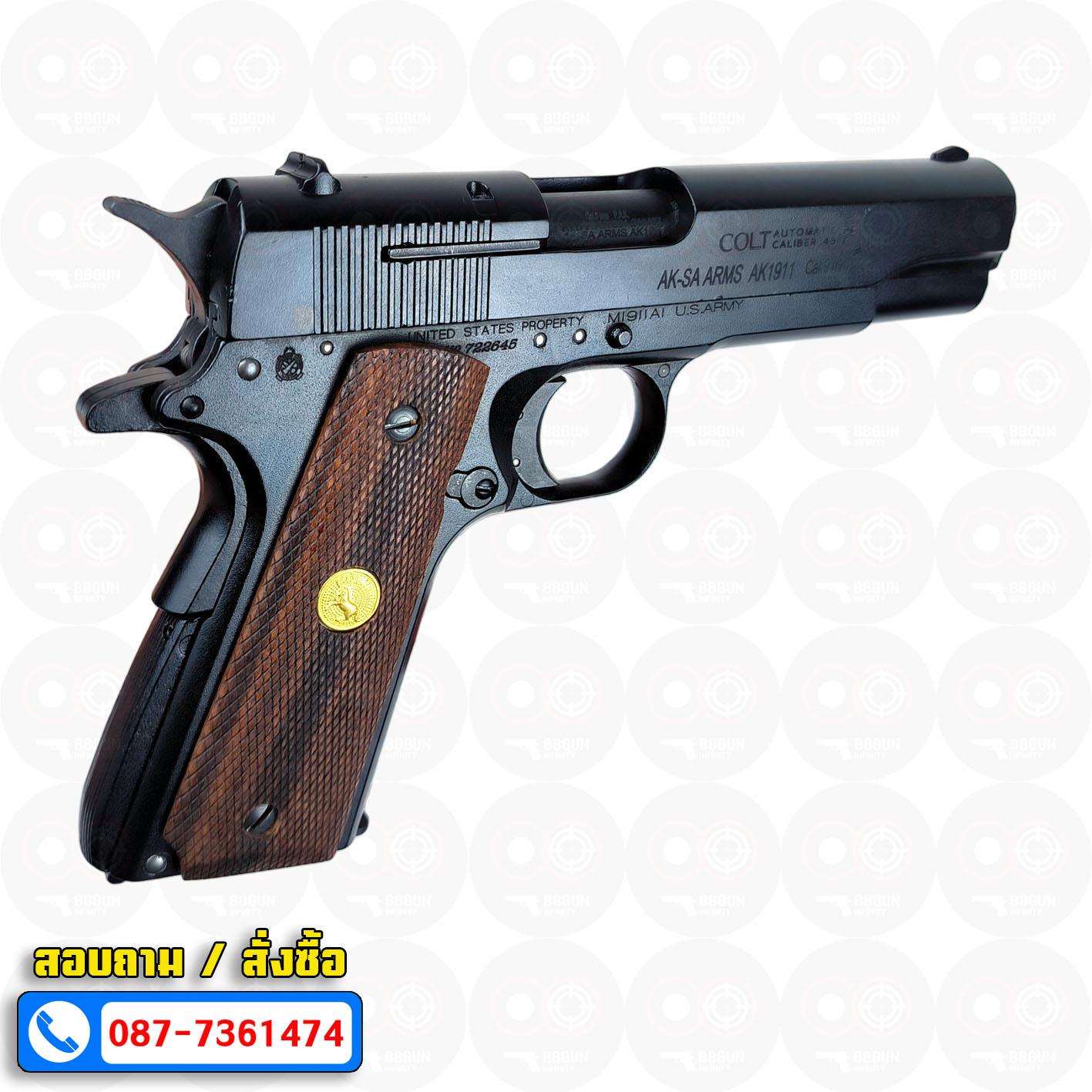 แบลงค์กัน AKSA Colt MK IV/SERIES ' 70 1911 สีดำ กริปไม้ (2 แม็กกาซีน) BLANK GUN