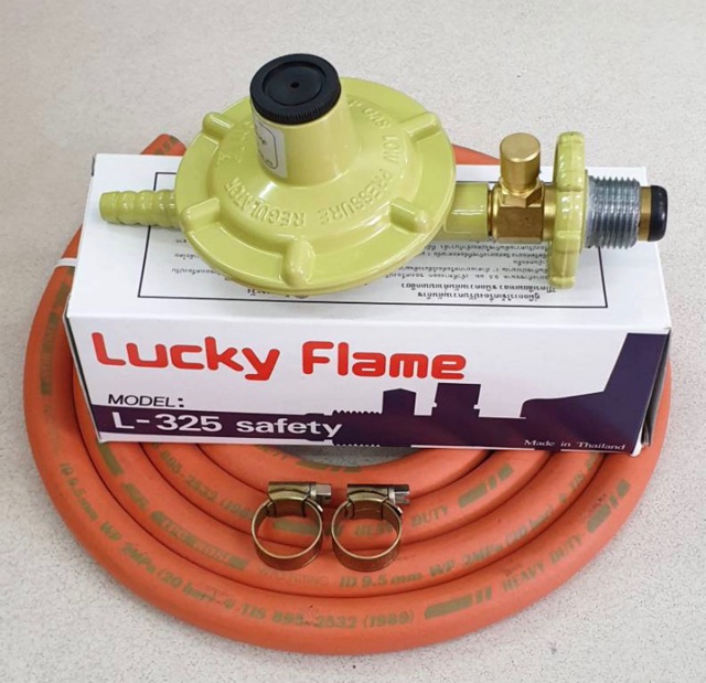 ชุดหัวปรับแรงดันต่ำ LUCKY FLAME เซฟตี้ L-325S พร้อมสายแก๊ส NCR คุณภาพสูง มาตรฐาน มอก. ขนาด 2 เมตร ตัวรัด 2 ตัว