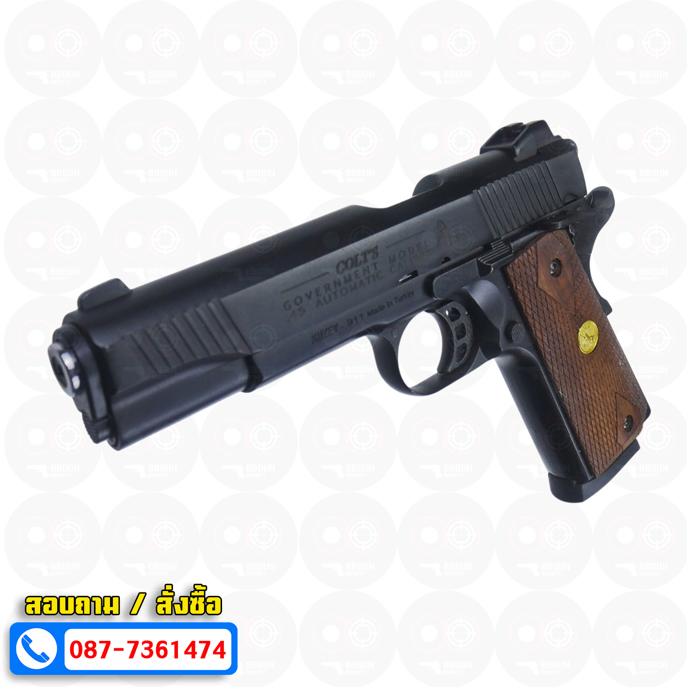 แบลงค์กัน KUZEY M1911 COLT GOVERMENT 100 Year สีดำ 5 นิ้ว blank gun ด้ามไม้