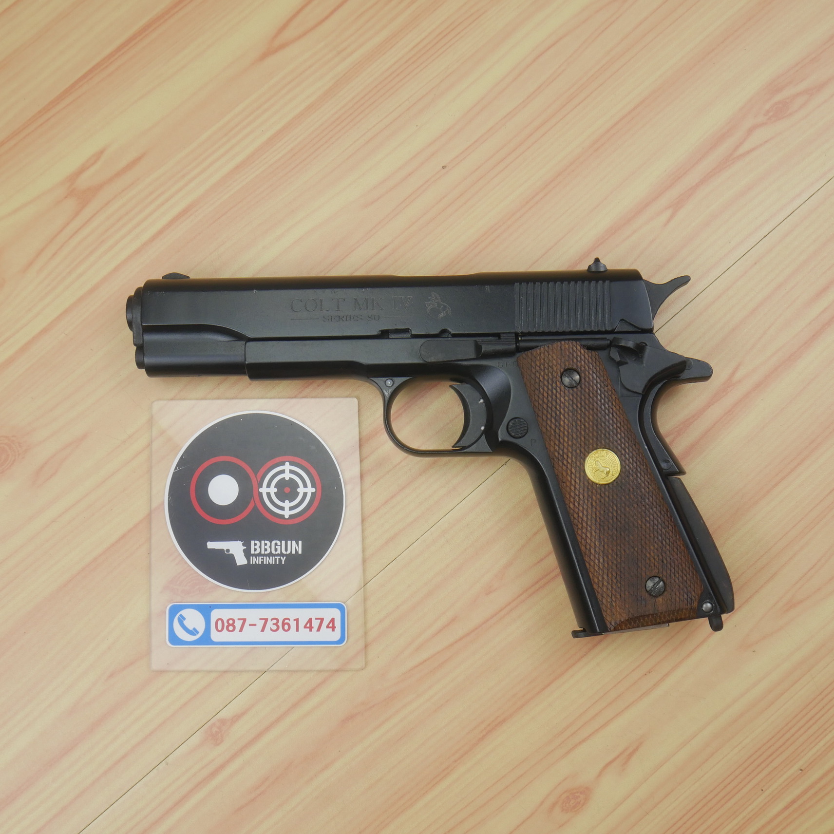แบลงค์กัน AKSA Colt MK IV Series 80 Caliber .45 สีดำ กริปไม้ (2 แม็กกาซีน) BLANK GUN