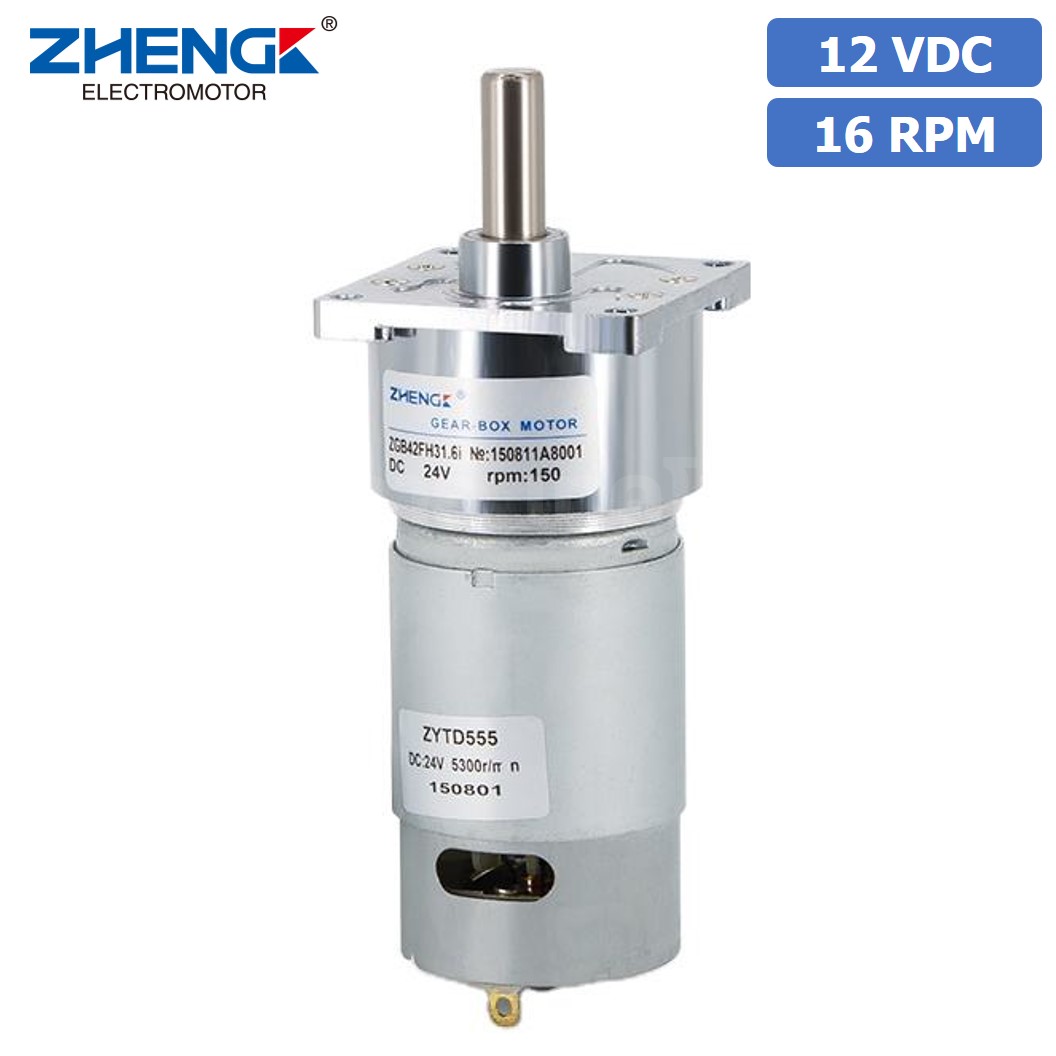 ZGB42FH มอเตอร์เกียร์ 555 12VDC 16RPM D42 Gearhead+555 Brushed DC Motor SquareFlange Geared Motor