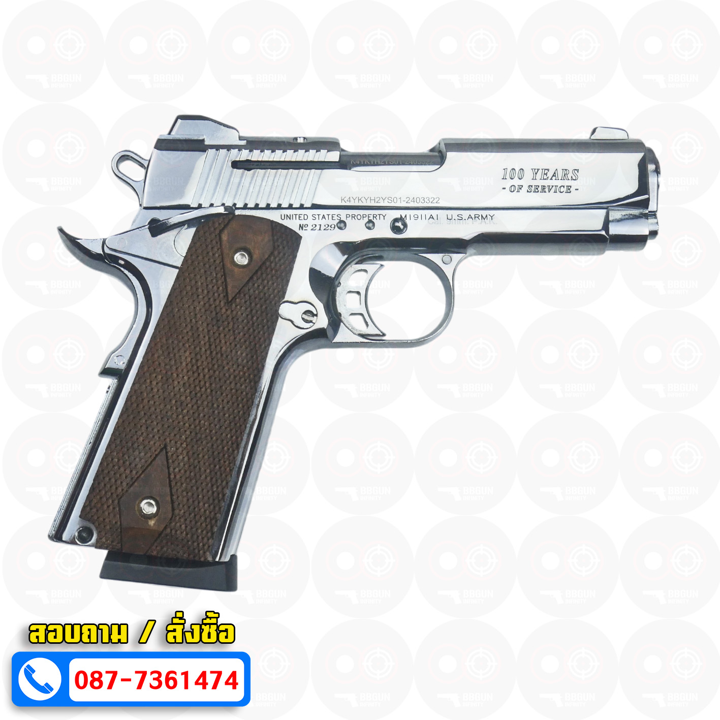 แบลงค์กัน KUZEY M1911 COLT'S 100 ปี สีเงินเงา 4 นิ้ว Blank Gun