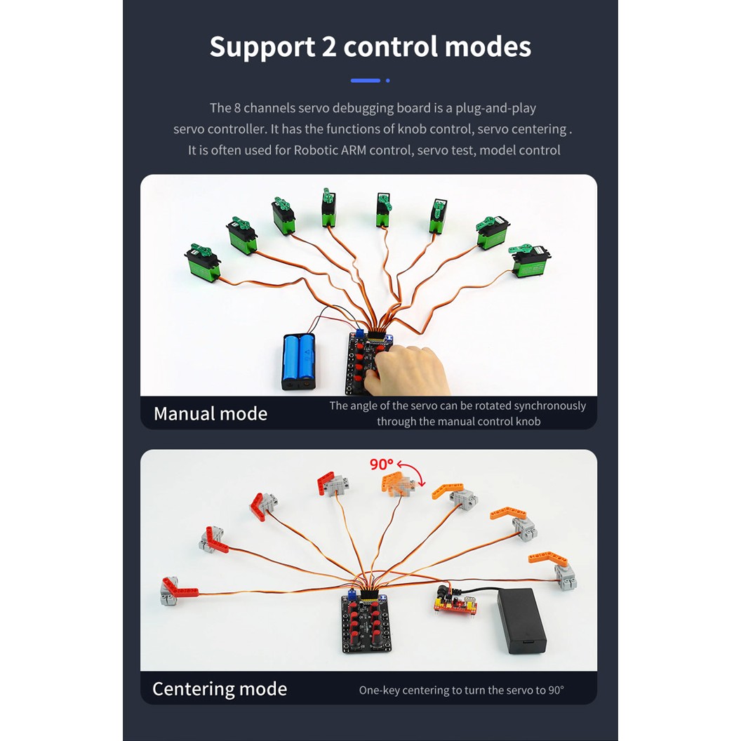 YB-801 Yahboom บอร์ดควบคุมเซอร์โวมอเตอร์ 8ตัว 8-way PWM Servo Controller Debugging board 8-channel PWM servo control debugging board for DIY smart robotics