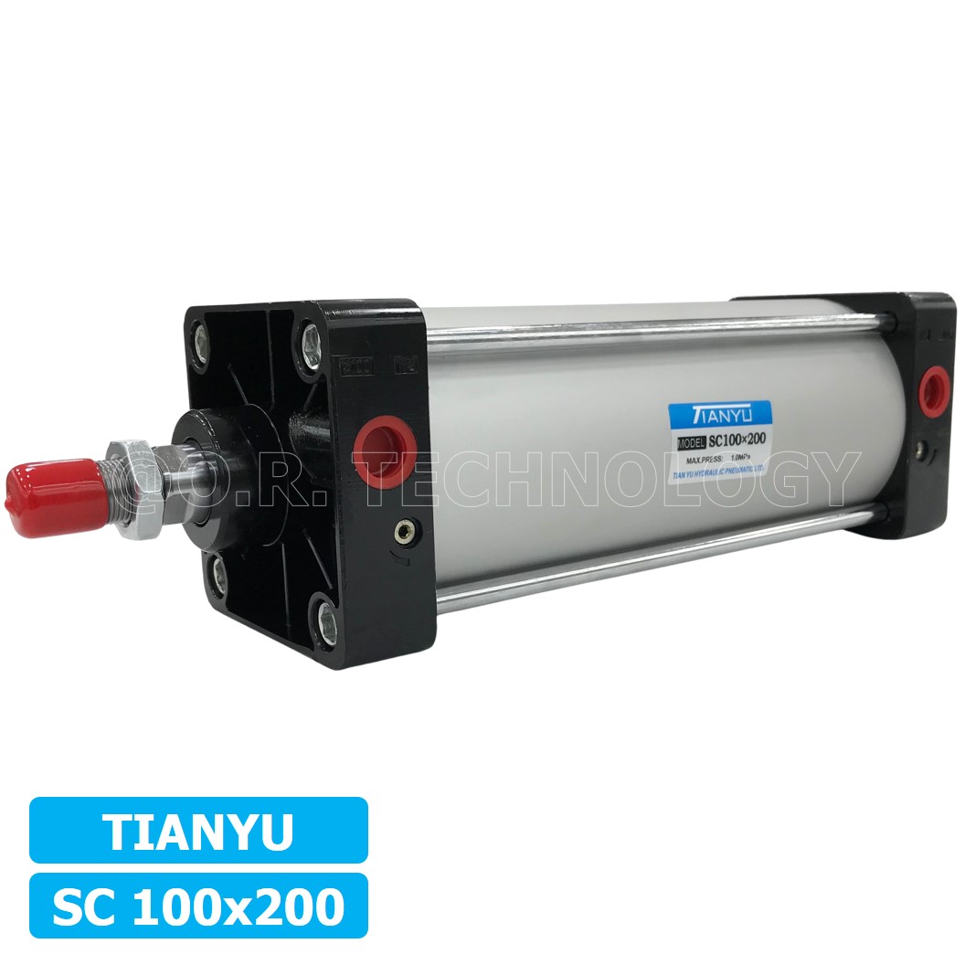 (1ชิ้น) SC 100x200 กระบอกลม รุ่นมาตรฐาน กระบอกลม 4 เสา Standard Cylinder Air Pneumatic แบบสี่เสา
