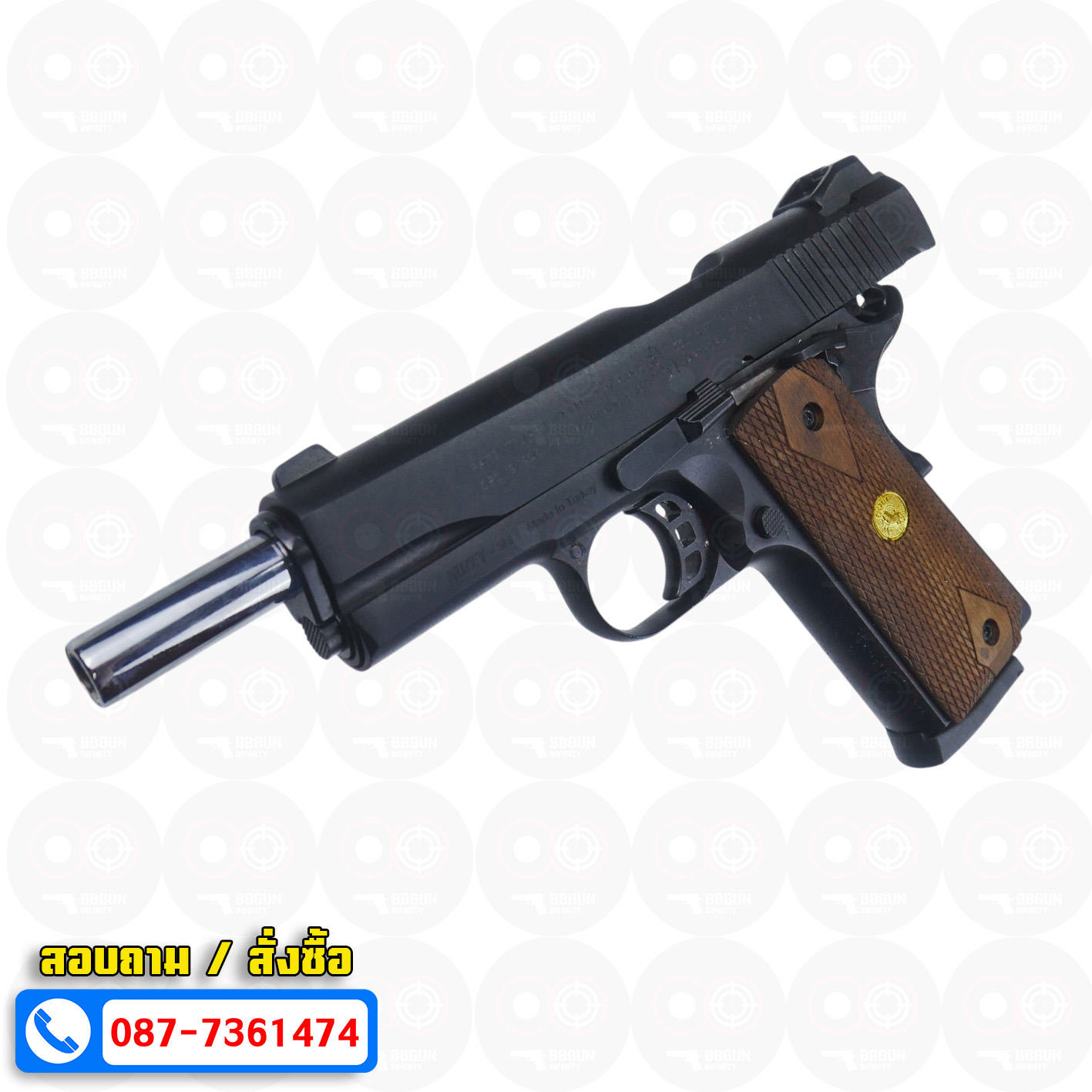 แบลงค์กัน KUZEY M1911Colt's 100 Years สีดำ 5 นิ้ว ด้ามไม้ (แถมกล่องใส่ปืน) blank gun