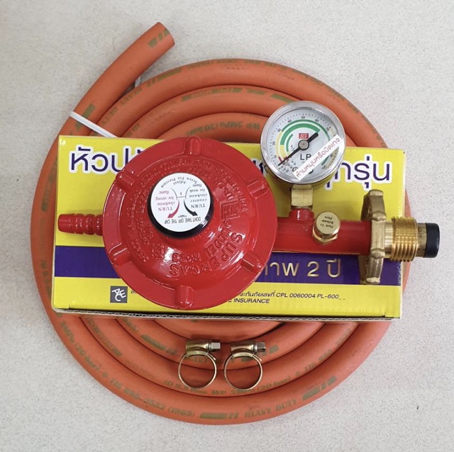 SCG หัวปรับแก๊สแรงดันต่ำ พร้อมชุดเซฟตี้และเกจวัด รุ่น R326SP พร้อมสายแก๊สคุณภาพสูง NCR มาตรฐาน มอก. 2 เมตร ตัวรัด 2 ตัว