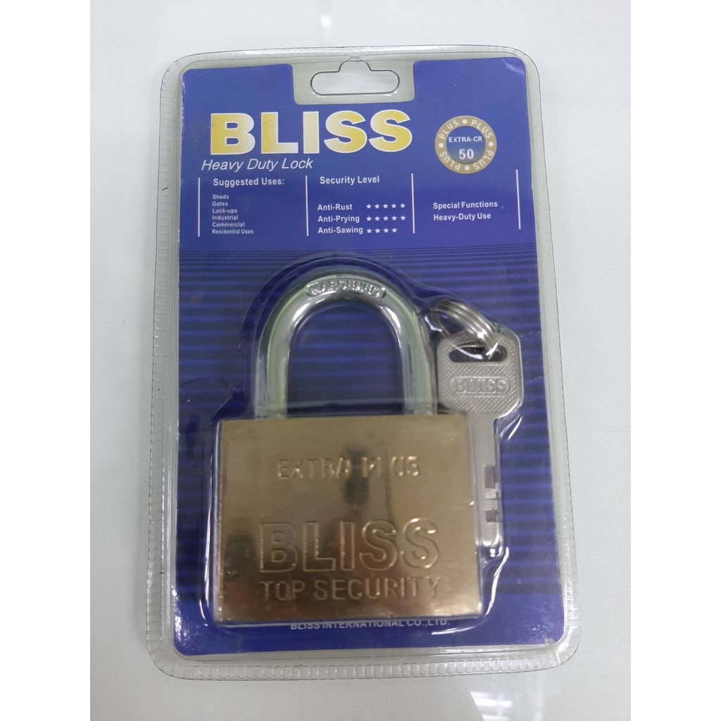 กุญแจ BLISS สีทอง/สีเงิน(คละสี)(ราคารวมแวท) คอสั้น 30,40,50 mm. กุญแจ กุญแจระบบลูกปืน แม่กุญแจเหล็กชุบแข็ง กุญแจบ้าน กุญแจสีเงิน