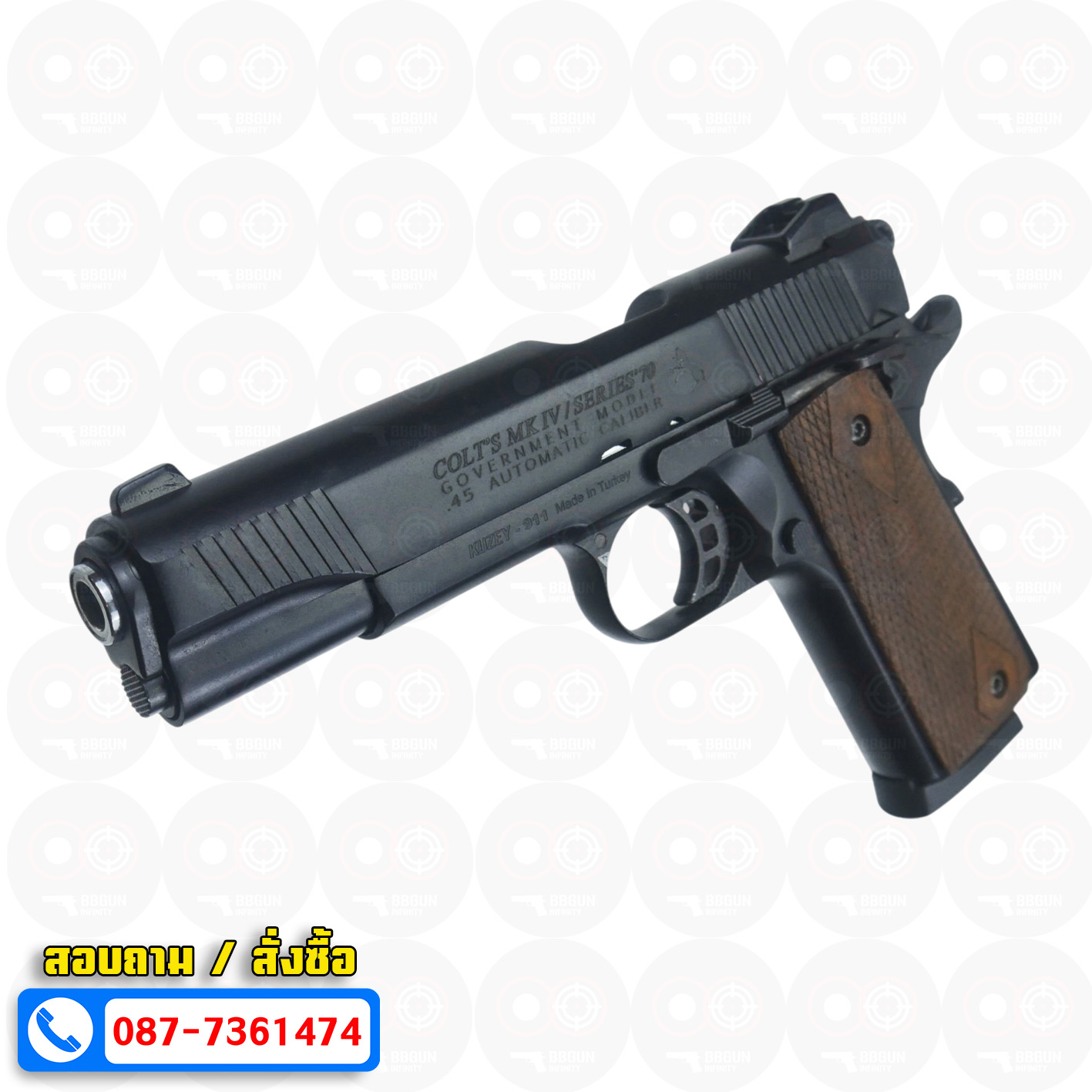 แบลงค์กัน KUZEY M1911 COLT'S MK IV SERIES'70 สีดำ ลำกล้อง 5 นิ้ว ด้ามไม้ blank gun