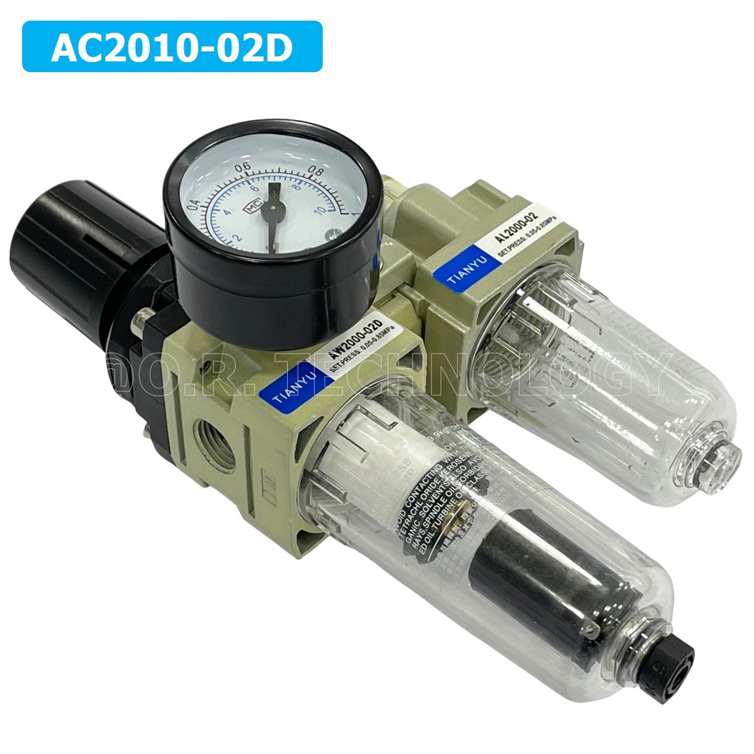 (1ชิ้น) AC2010-02D ชุดกรองลมแบบ 2 ตอน Auto Drain FRL 2 Unit Air Filter, Regulator & Lubricator TIANYU AC (AW+AL) แบบระบายน้ำอัตโนมัติ
