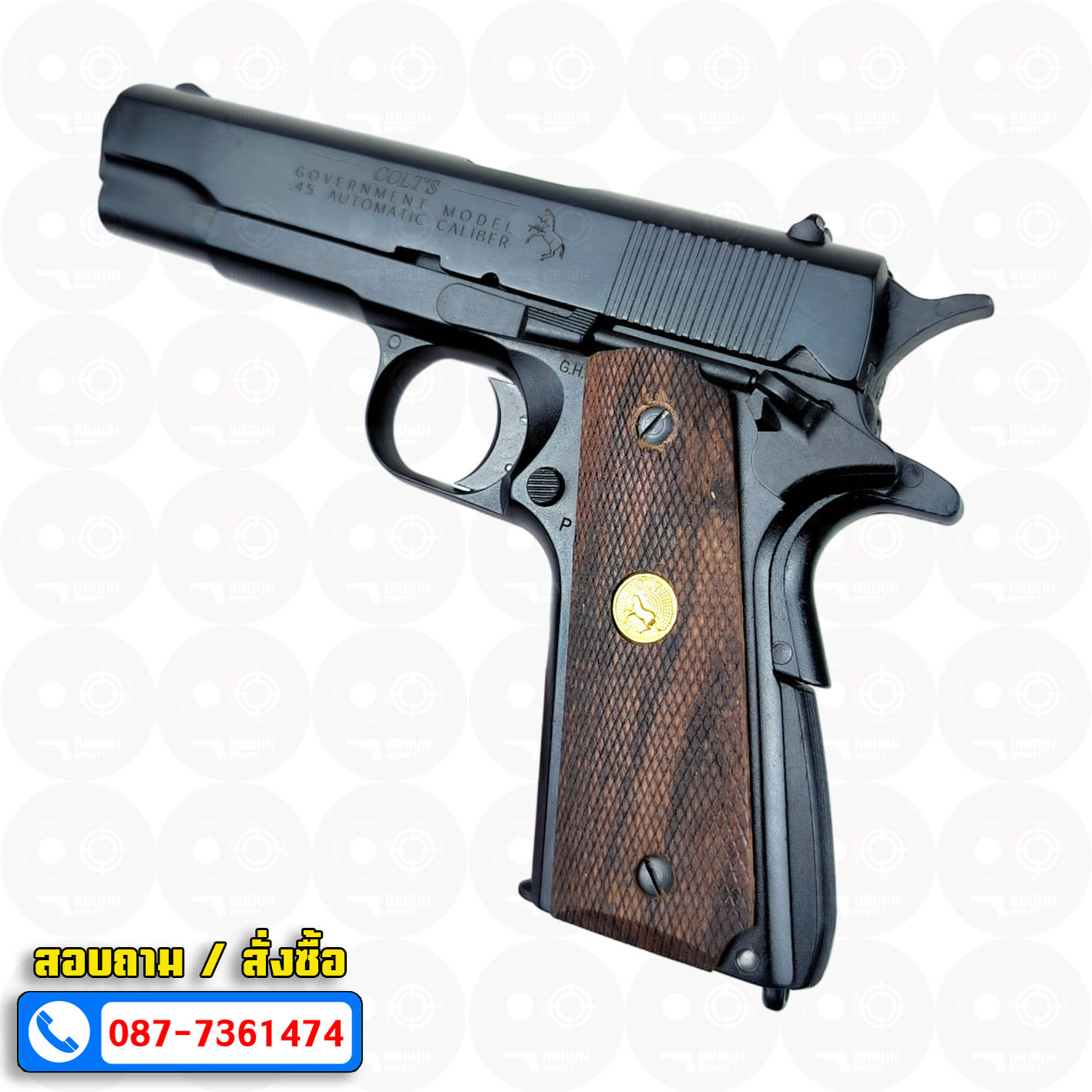 แบลงค์กัน AKSA Colt's Government Model .45 Automatic Caliber 100 Years สีดำ กริปไม้ (2 แม็กกาซีน) BLANK GUN