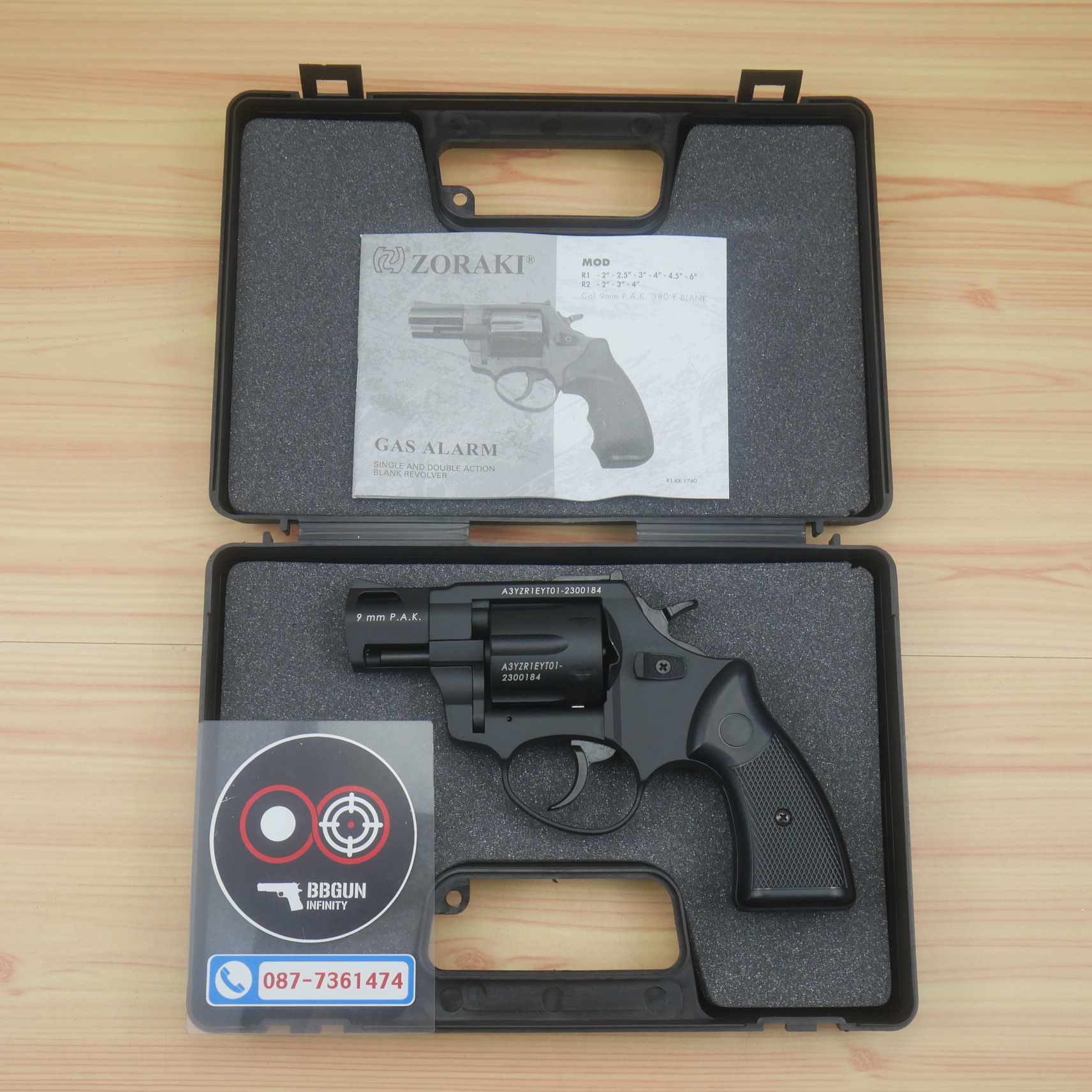 BLANK GUN ZORAKI รุ่น R2-T 2" แบลงค์กันลูกโม่ 2 นิ้ว สีดำ (แถมกล่องใส่ปืน)