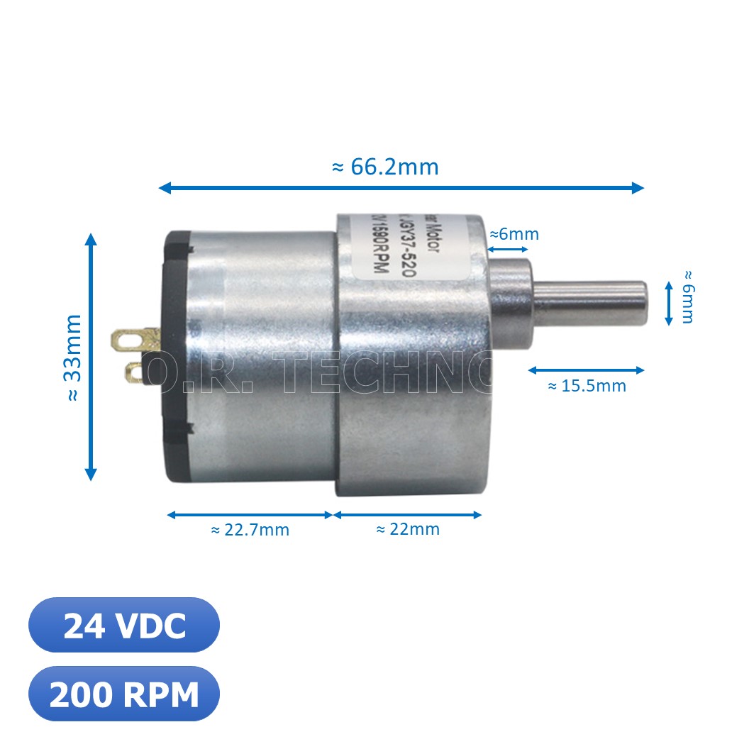 (1ชิ้น) JB033 มอเตอร์ มอเตอร์เกียร์ มอเตอร์อเนกประสงค์ ทอร์กสูง JGB37-520 JGB-520 Motor gear DC24V ความเร็วรอบ 200RPM/MIN (แกนขนาด 6mm, Shaft D)