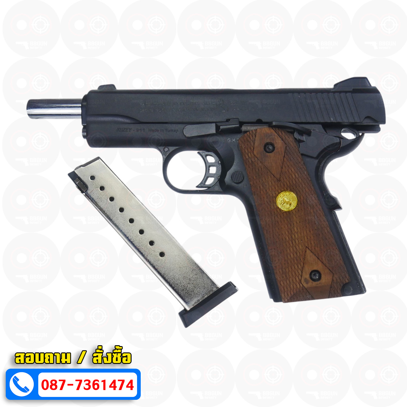 แบลงค์กัน KUZEY M1911Colt's 100 Years สีดำ 5 นิ้ว ด้ามไม้ (แถมกล่องใส่ปืน) blank gun