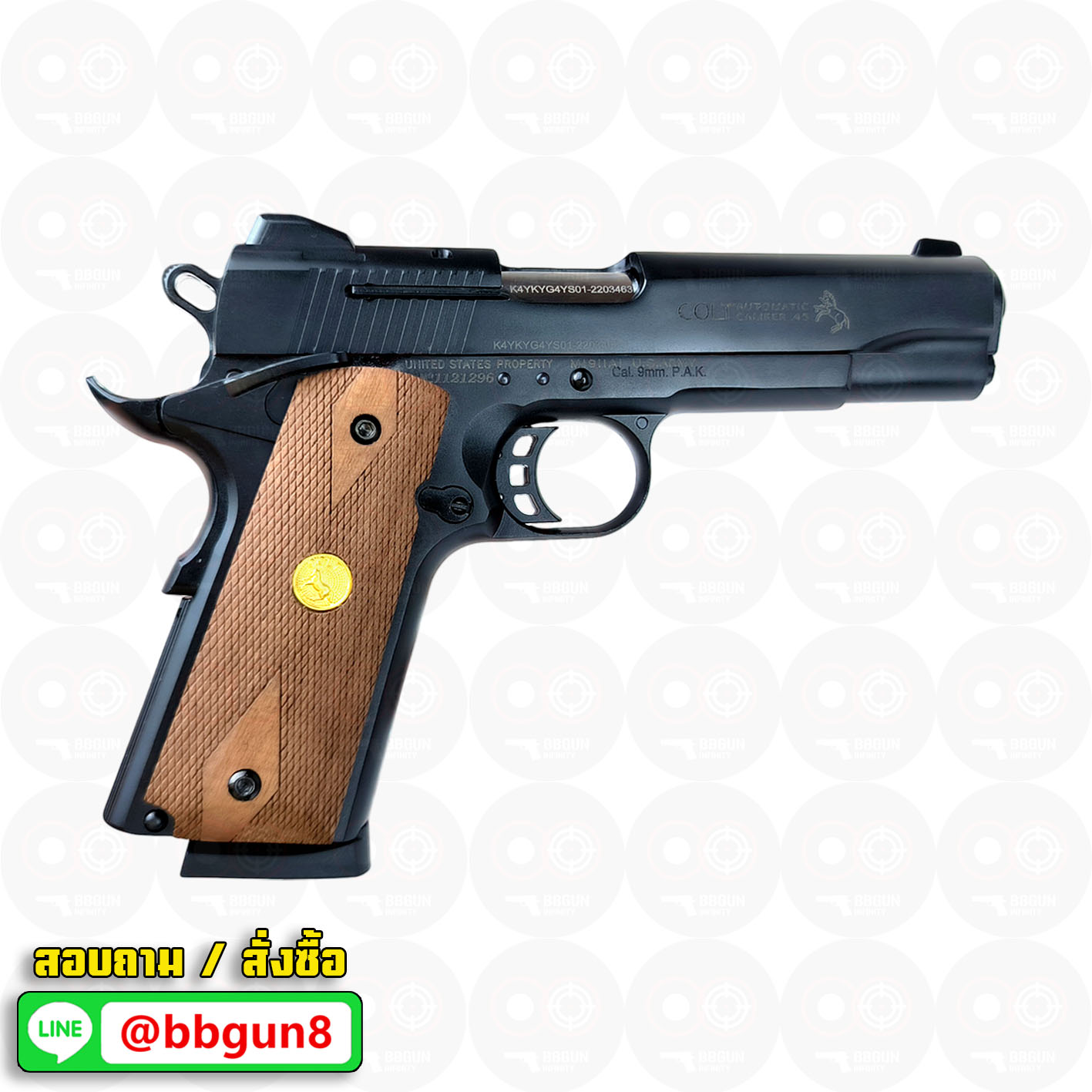 แบลงค์กัน KUZEY M1911 ลำกล้อง 5 นิ้ว COLT'S MK IV SERIES'70 สีดำ ด้ามไม้ blank gun