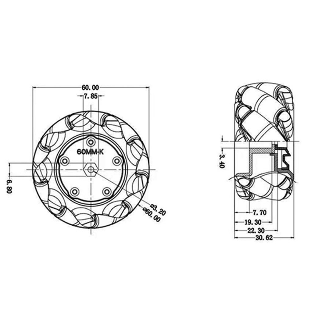 (1ชุด มี 2ล้อ-ซ้าย,ขวา) AD148+ZA311 ชุดล้อ แมคคานัม ล้อหมุนรอบทิศทาง ขนาด 60MM-K สีน้ำเงิน (พร้อมแกนล้อ ขนาด 6.7mm) Blue Mecanum Wheel 60MM-K with 6.7mm couplings
