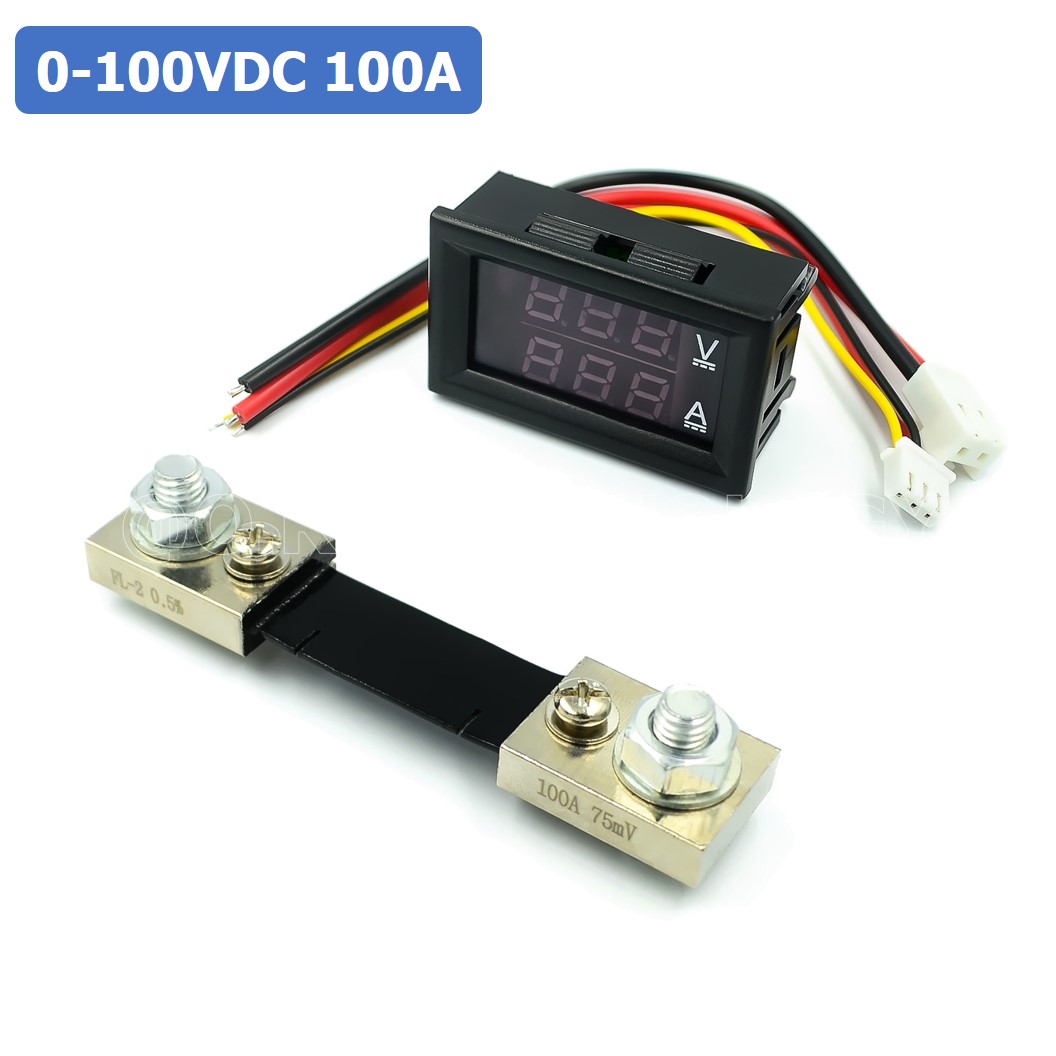 (1ชิ้น) NC071 หน้าจอวัดแรงดันและกระแส โวลล์-แอมป์มิเตอร์ 0.56inch 100V 100A Dual LED Voltmeter Ammeter Blue + Red with Diverter