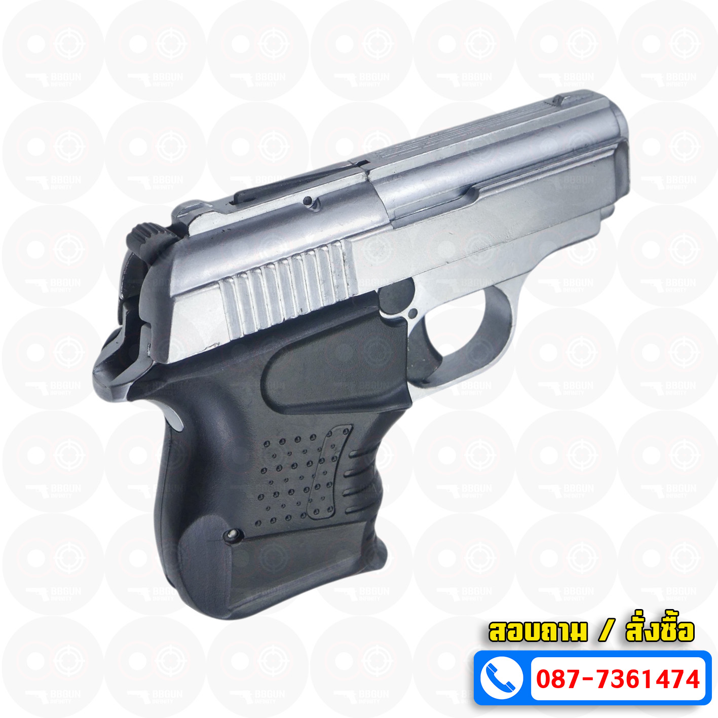แบลงค์กัน BLOW MINI 9 สีเงินด้าน MATTE CHROME Blank Gun ( 2 แม็กกาซีน + กล่องปืน )