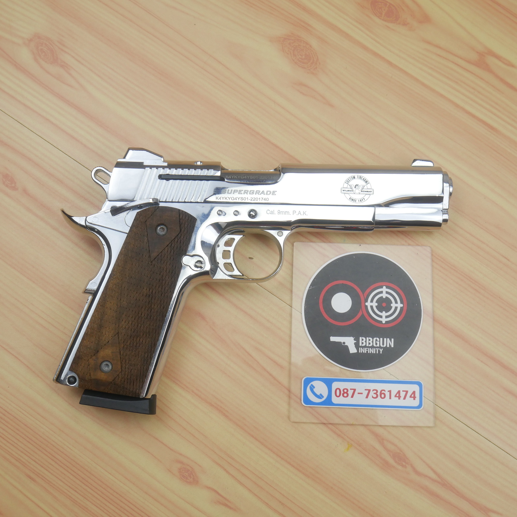 แบลงค์กัน KUZEY M1911 WILSON COMBAT เงินเงา 5 นิ้ว ด้ามไม้ Blank Gun
