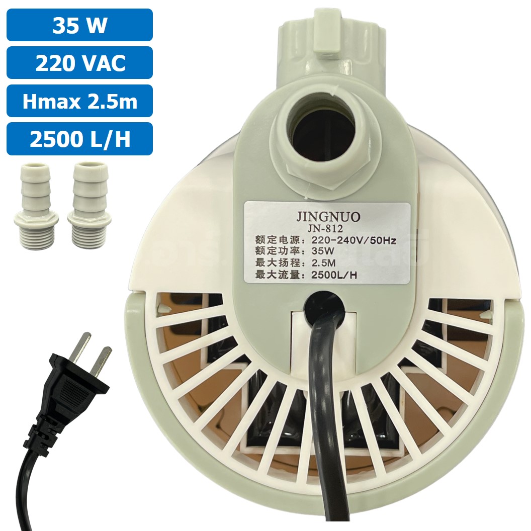 JN-812 35W ปั๊มน้ำ ปั๊มแช่ ปั๊มน้ำพุ 220VAC Water pump Submersible Pump JING NUO Hmax 2.5m Qmax 2500L/H JINGNUO Bottom Suction ดูดน้ำด้านล่าง