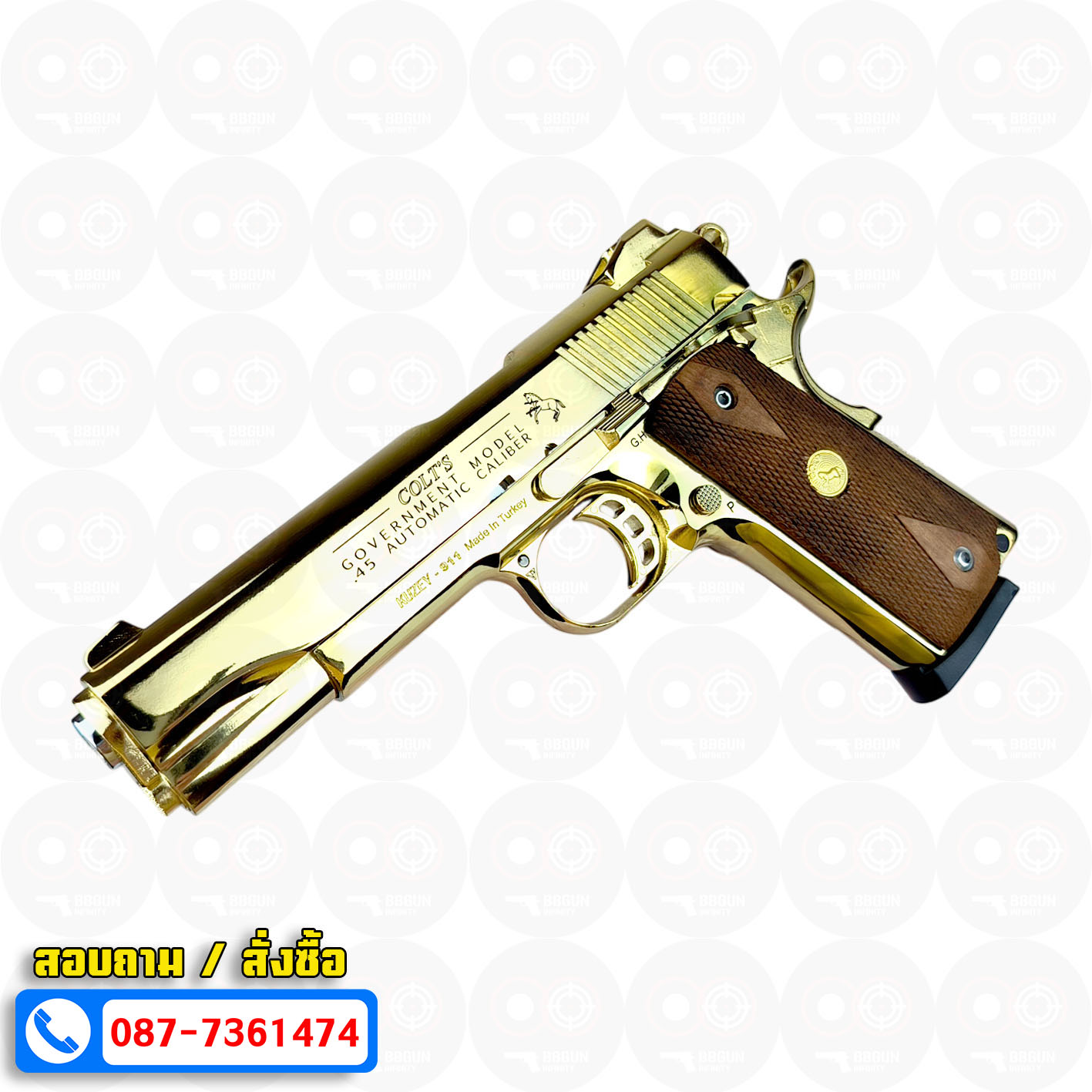 แบลงค์กัน KUZEY M1911 5 นิ้ว COLT GOVERMENT 100 Year สีทอง blank gun ด้ามไม้