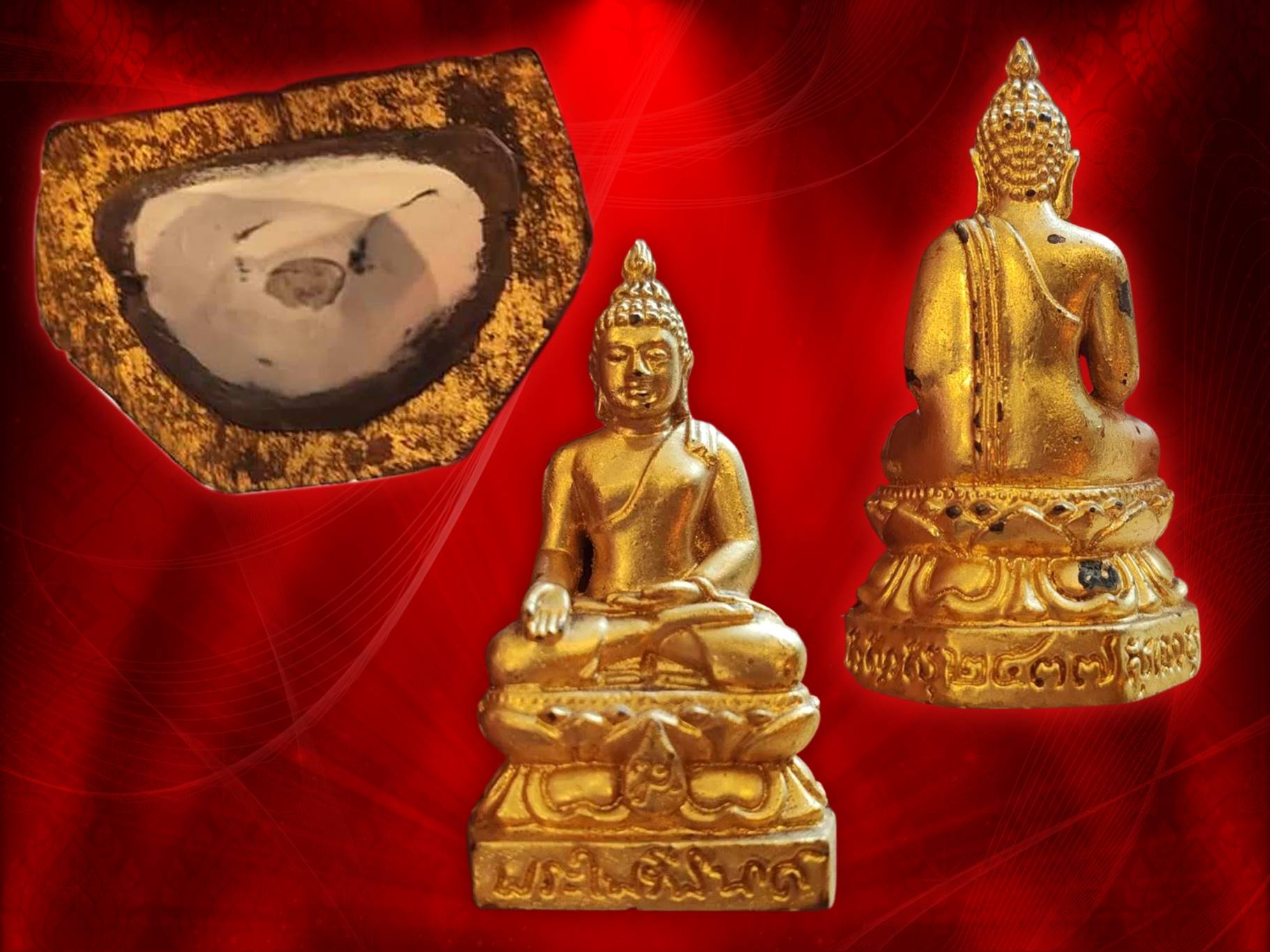พระบูชาไพรีพินาศ วัดบวรนิเวศวิหาร ขนาดหน้าตัก 2 นิ้ว โลหะปิดทองบริเวณผ้าทิพย์ประดิษฐานตราสัญลักษณ์ ญสส. ฐานด้านหลังสลัก ปี 2537 และคาถาอักษรขอม ใต้ฐานบรรจุมวลสารมงคล งามและหายากสุดๆ ครับ