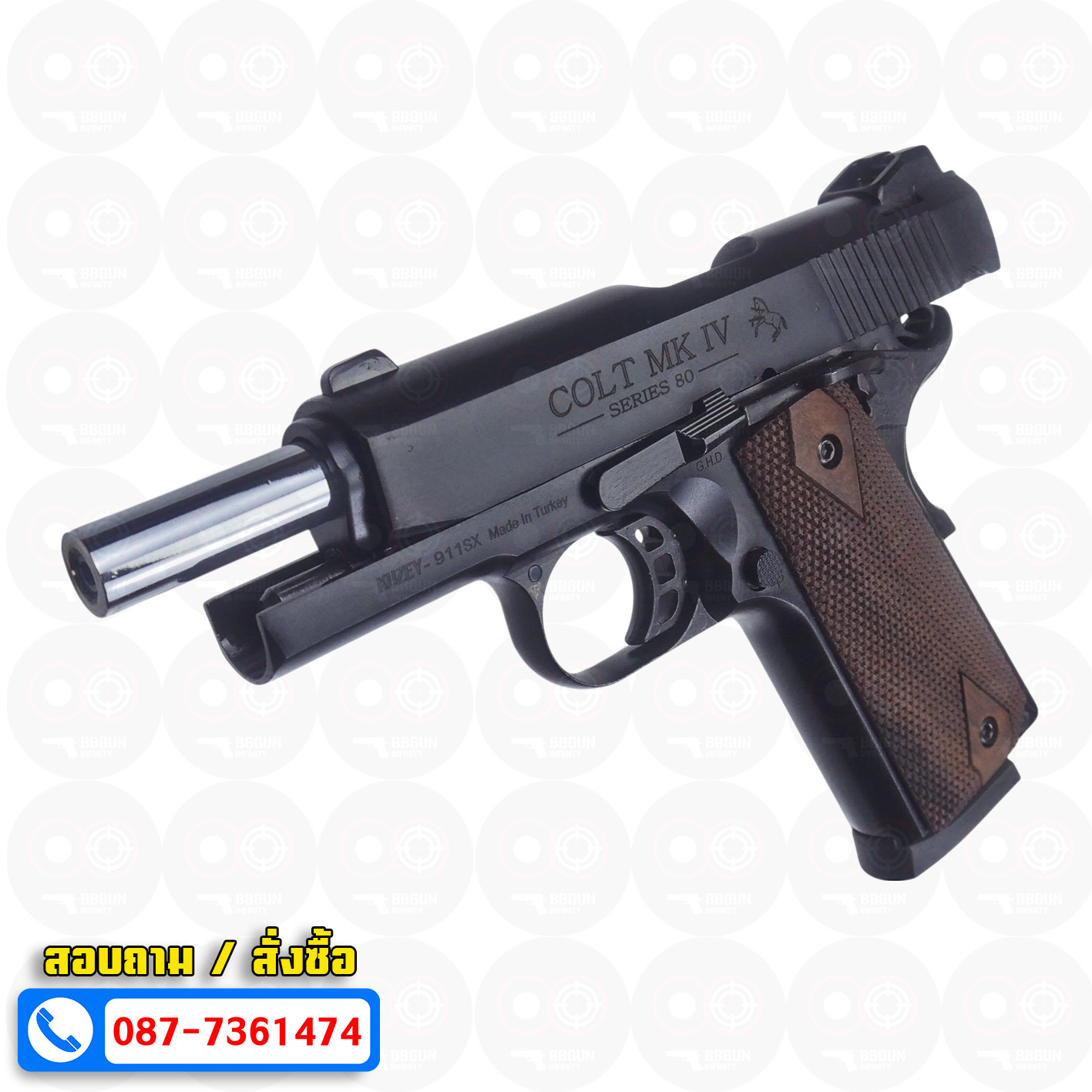แบลงค์กัน KUZEY M1911 COLT'S MK IV SERIES 80 blank gun สีดำ ลำ 4 นิ้ว ด้ามไม้