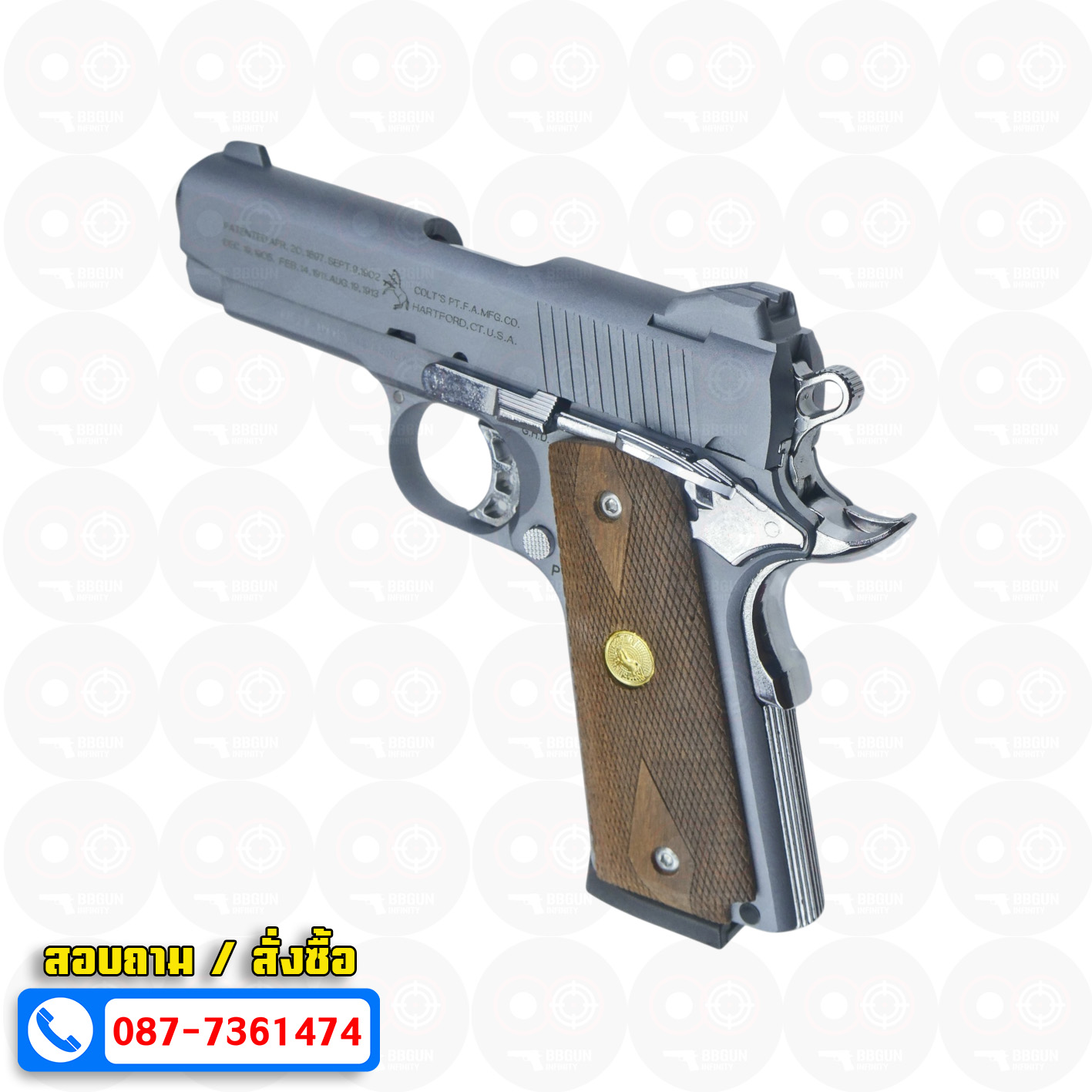 แบลงค์กัน KUZEY M1911 COLT'S 100 ปี สีสโมค 4 นิ้ว blank gun ด้ามไม้